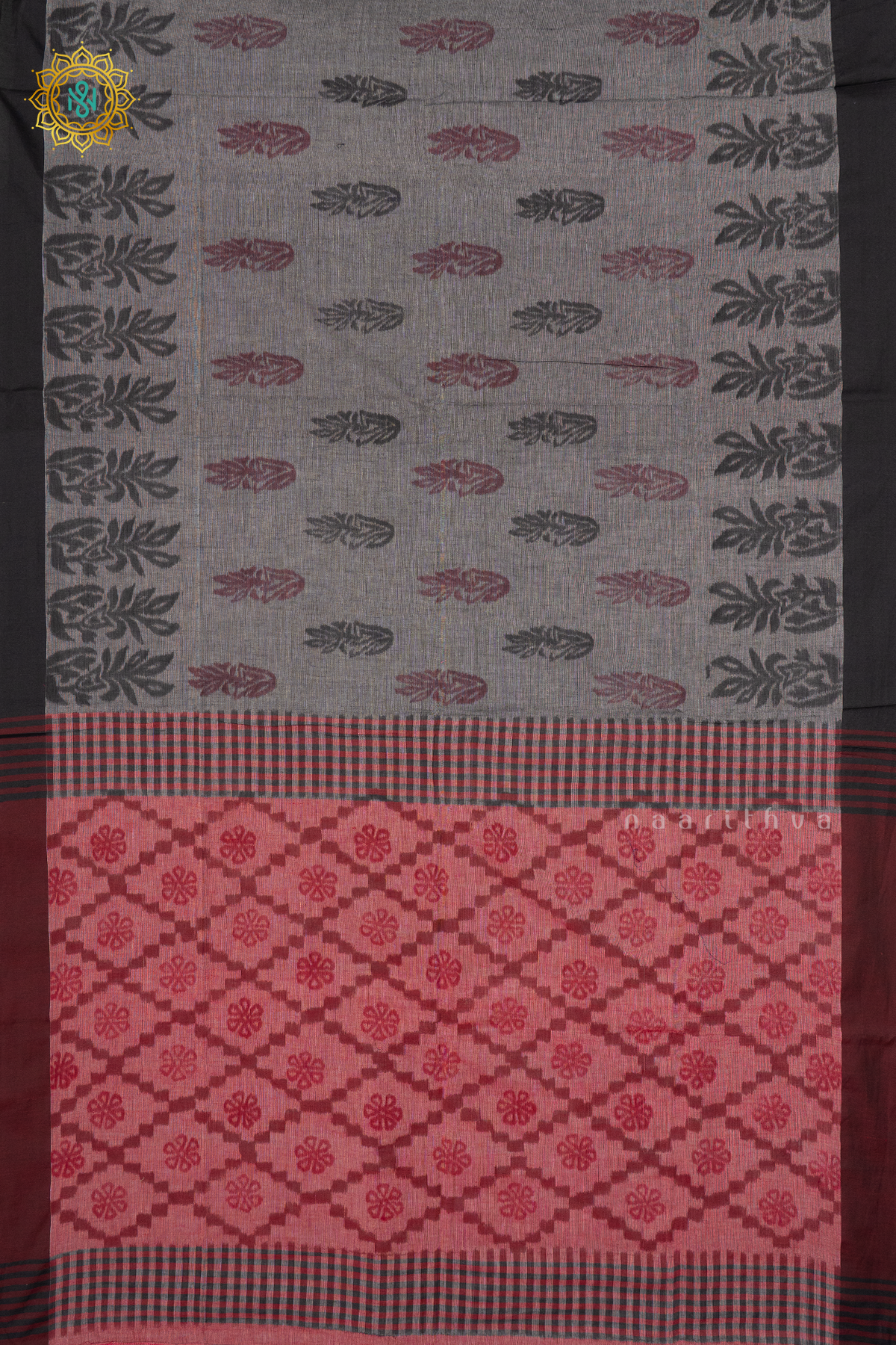 GREY WITH MAROON - MUL COTTON