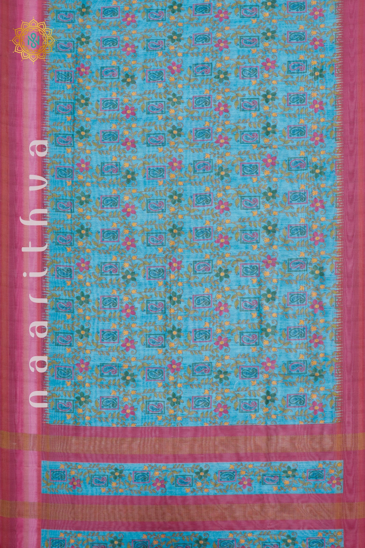 SKY BLUE WITH PINK - JUTE COTTON