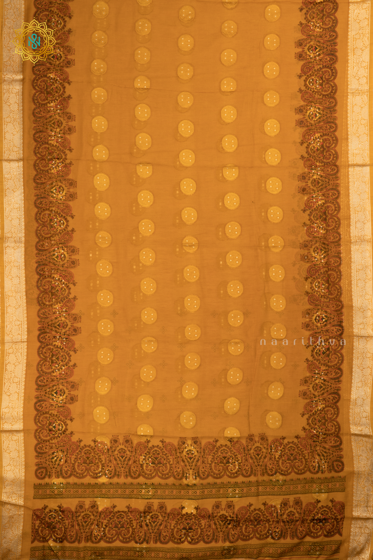 Yellow Semi Georgette Saree With Printed Body And Zari Border