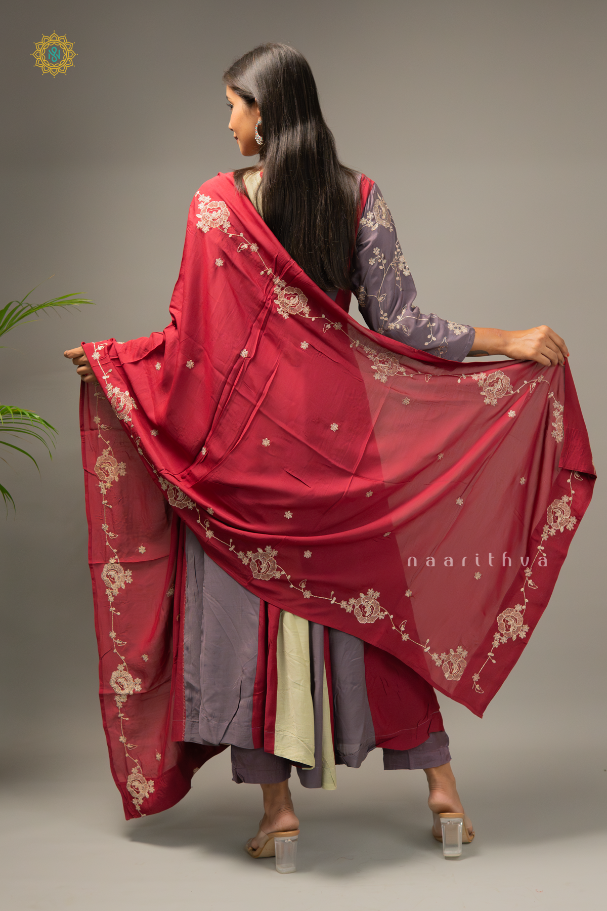 LAVENDER WITH MAROON - COTTON 3PC SALWAR SUIT WITH TOP, BOTTOM & DUPATTA