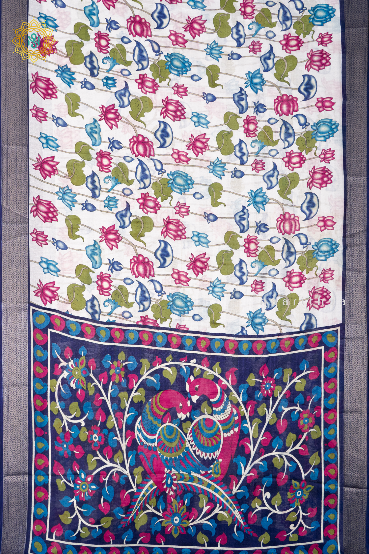 WHITE WITH BLUE - JUTE COTTON