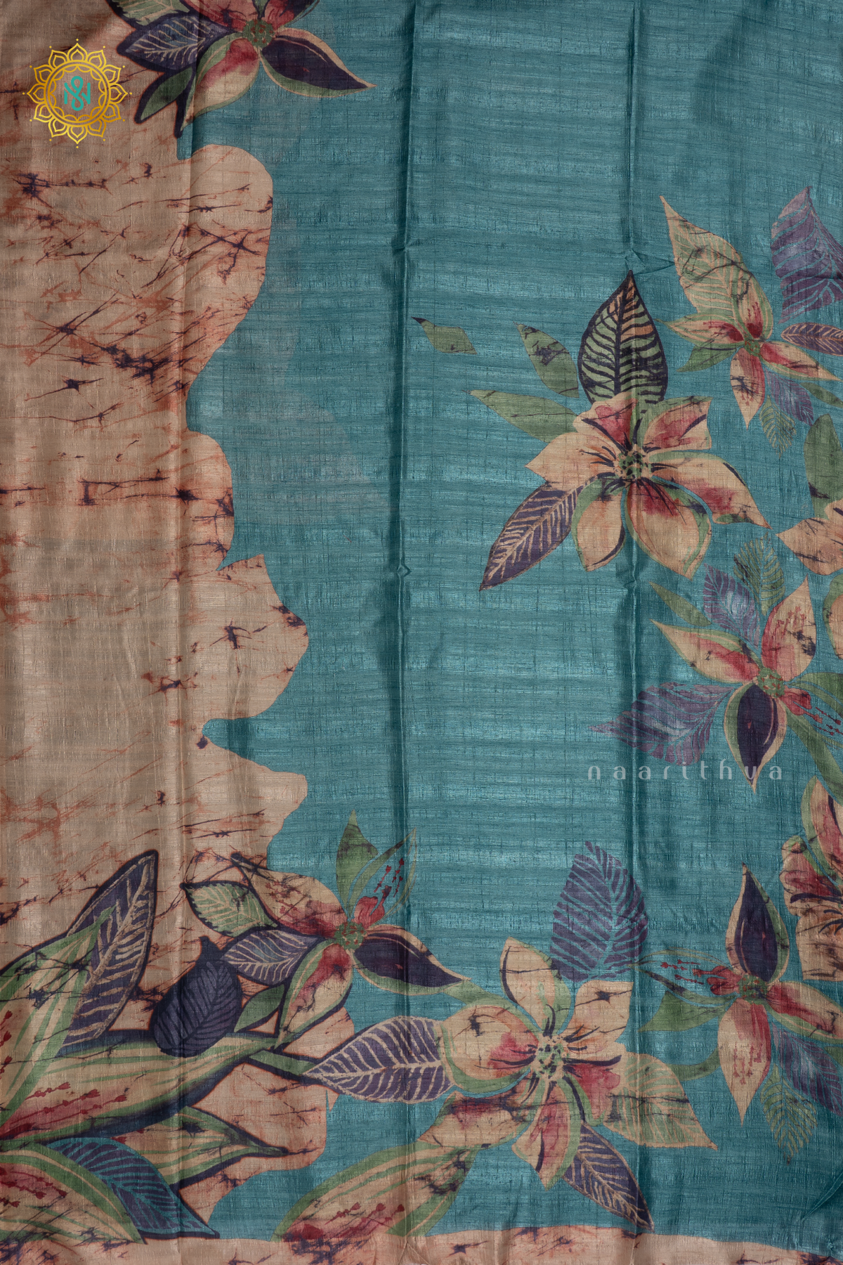 Blue - Semi Gicha Tussar Silk Saree with Allover Printed Body, Pallu and Blouse