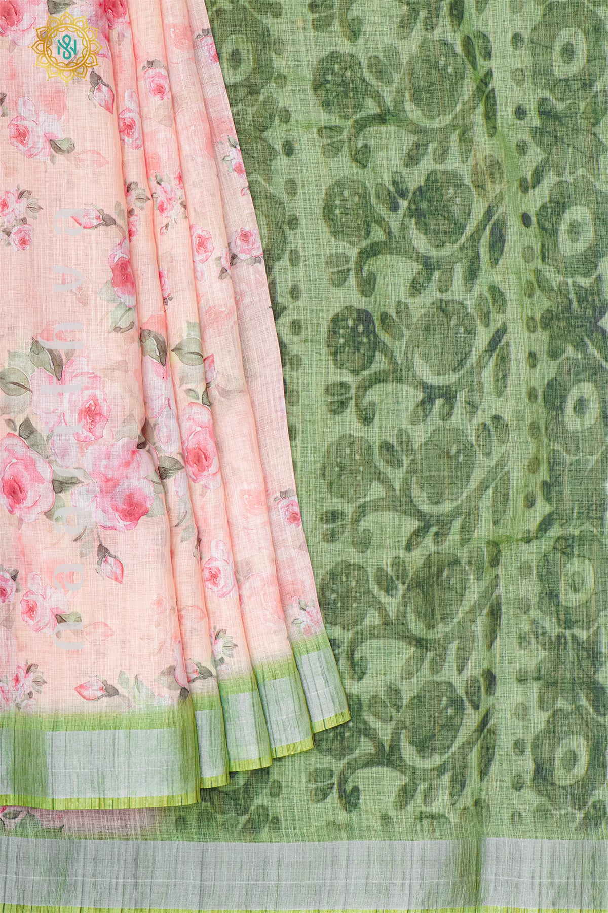 LIGHT PINK WITH GREEN - LINEN BY COTTON