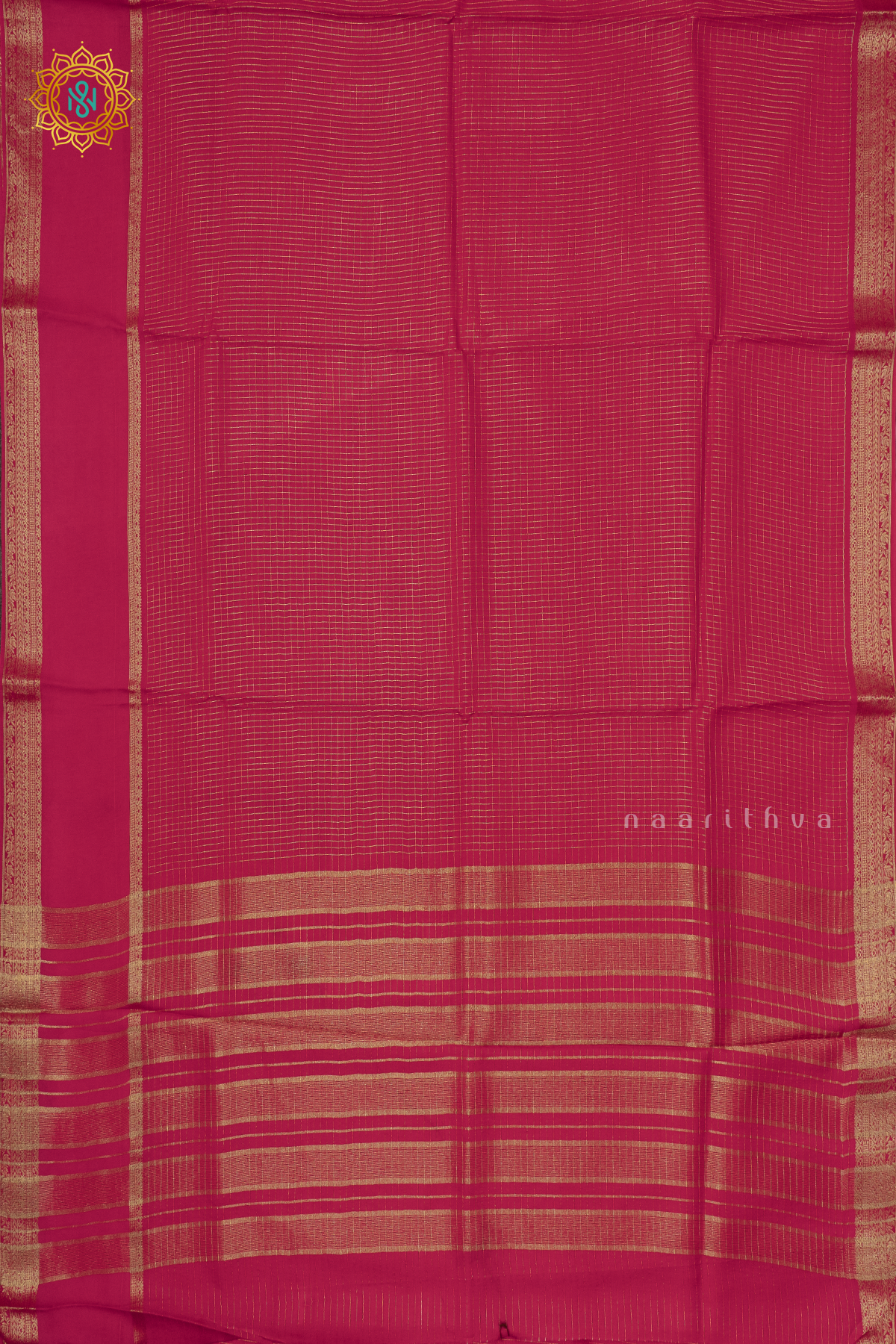 PINK WITH AQUA GREEN - SEMI CREPE SILK