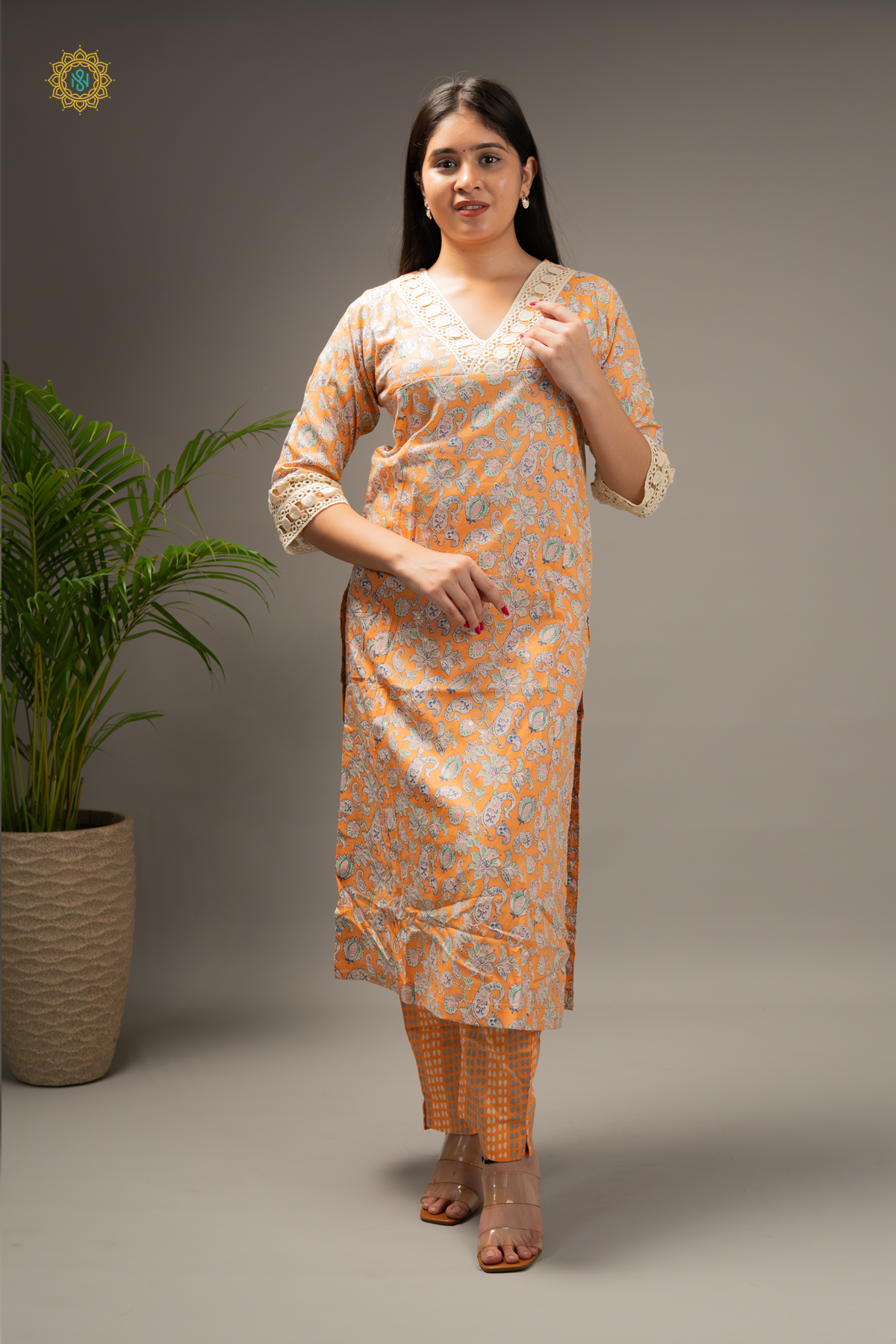 ORANGE - COTTON 3PC SALWAR SUIT WITH PRINTED TOP, BOTTOM & DUPATTA