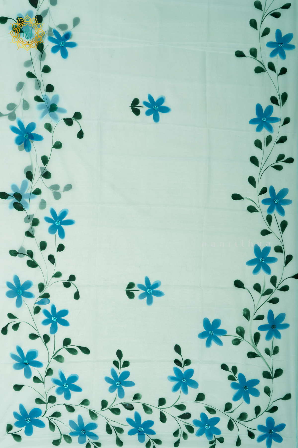 AQUA BLUE - ORGANZA HAND PAINTED