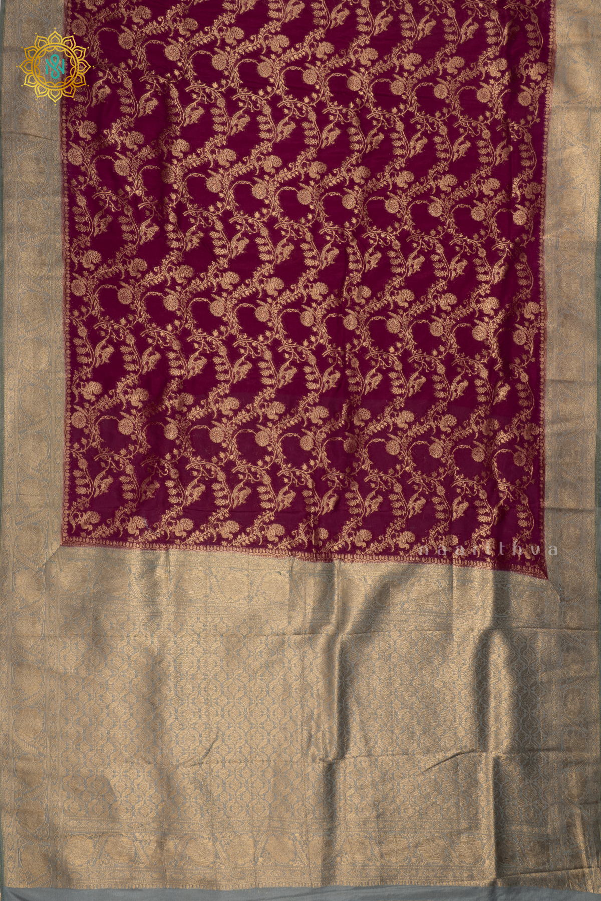 Magenta With Aqua Blue Semi Crepe Georgette Saree With Brocade Body And Contrast Zari Border
