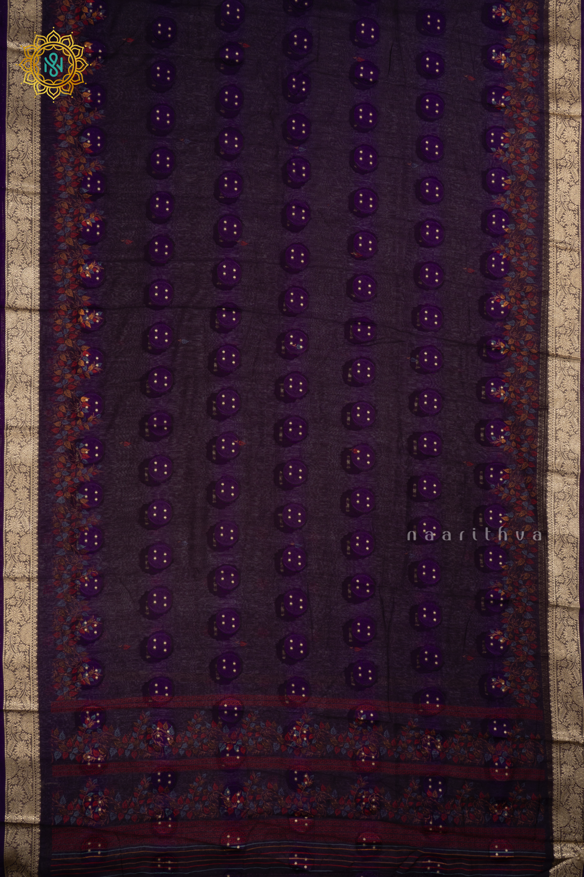 Purple Semi Georgette Saree With Printed Body And Zari Border