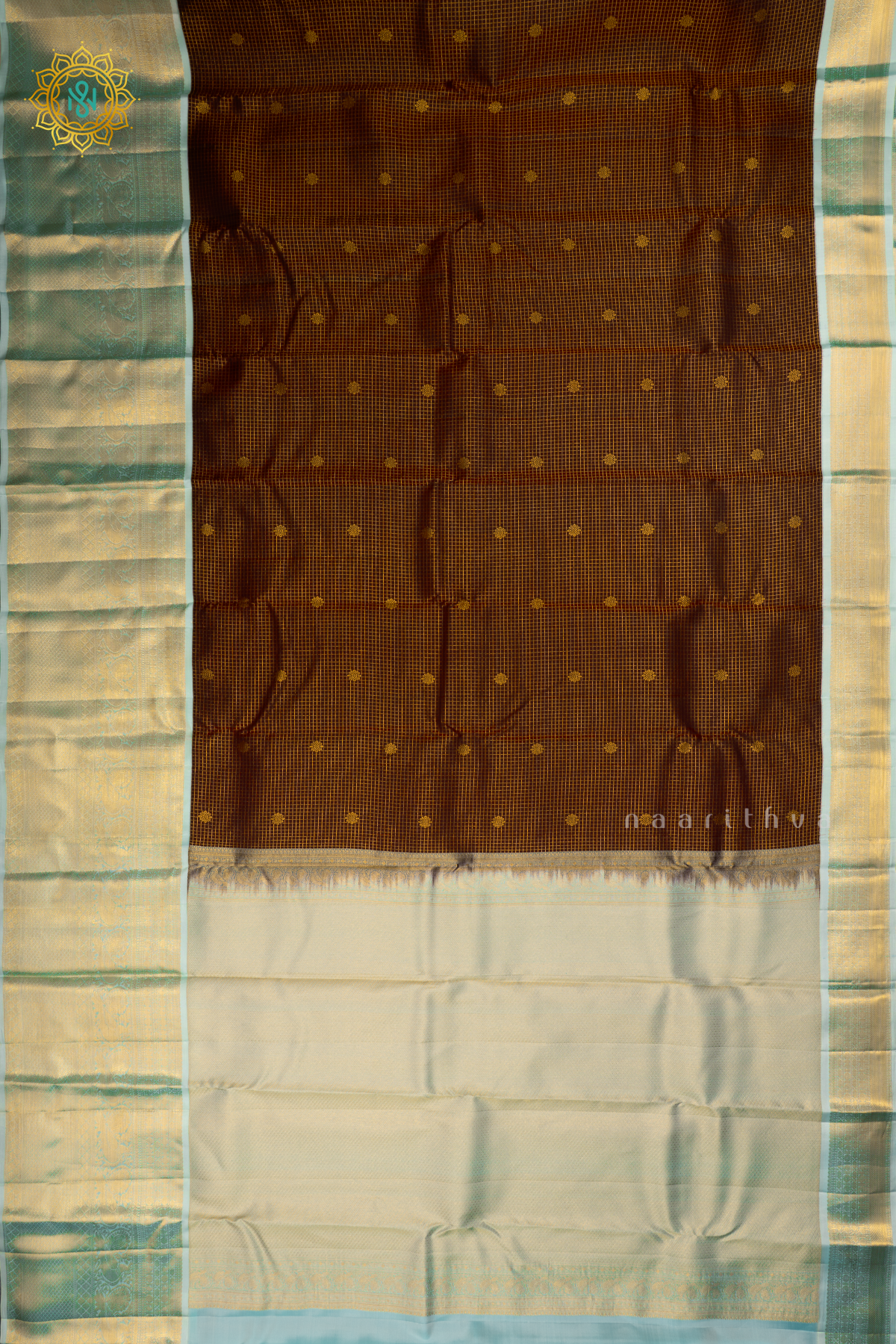 LIGHT BROWN WITH AQUA BLUE - PURE KANJIVARAM SILK