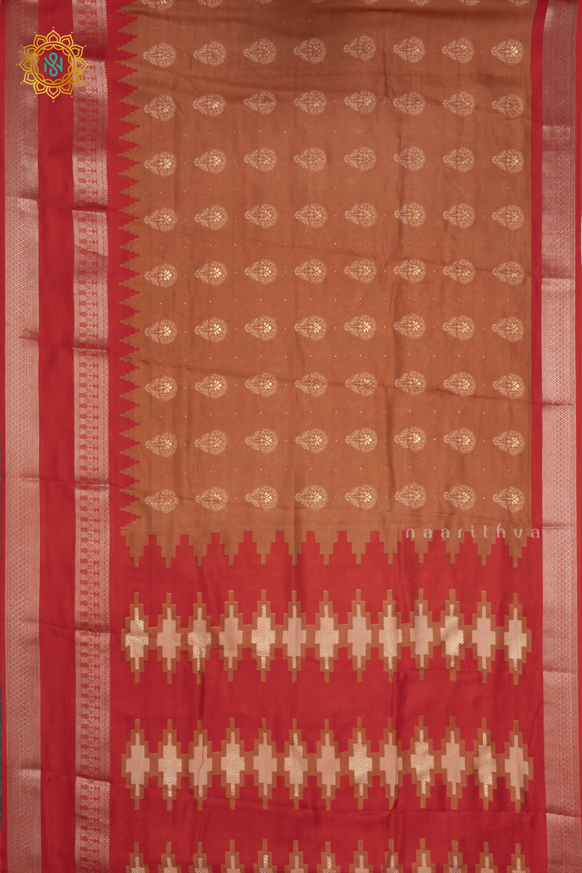 LIGHT BROWN WITH RED - SEMI GEORGETTE