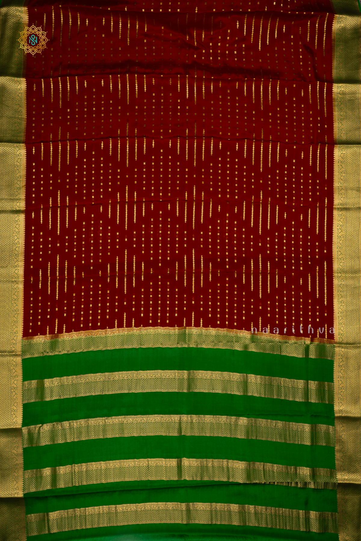 MAROON WITH GREEN - PURE MYSORE CREPE SILK