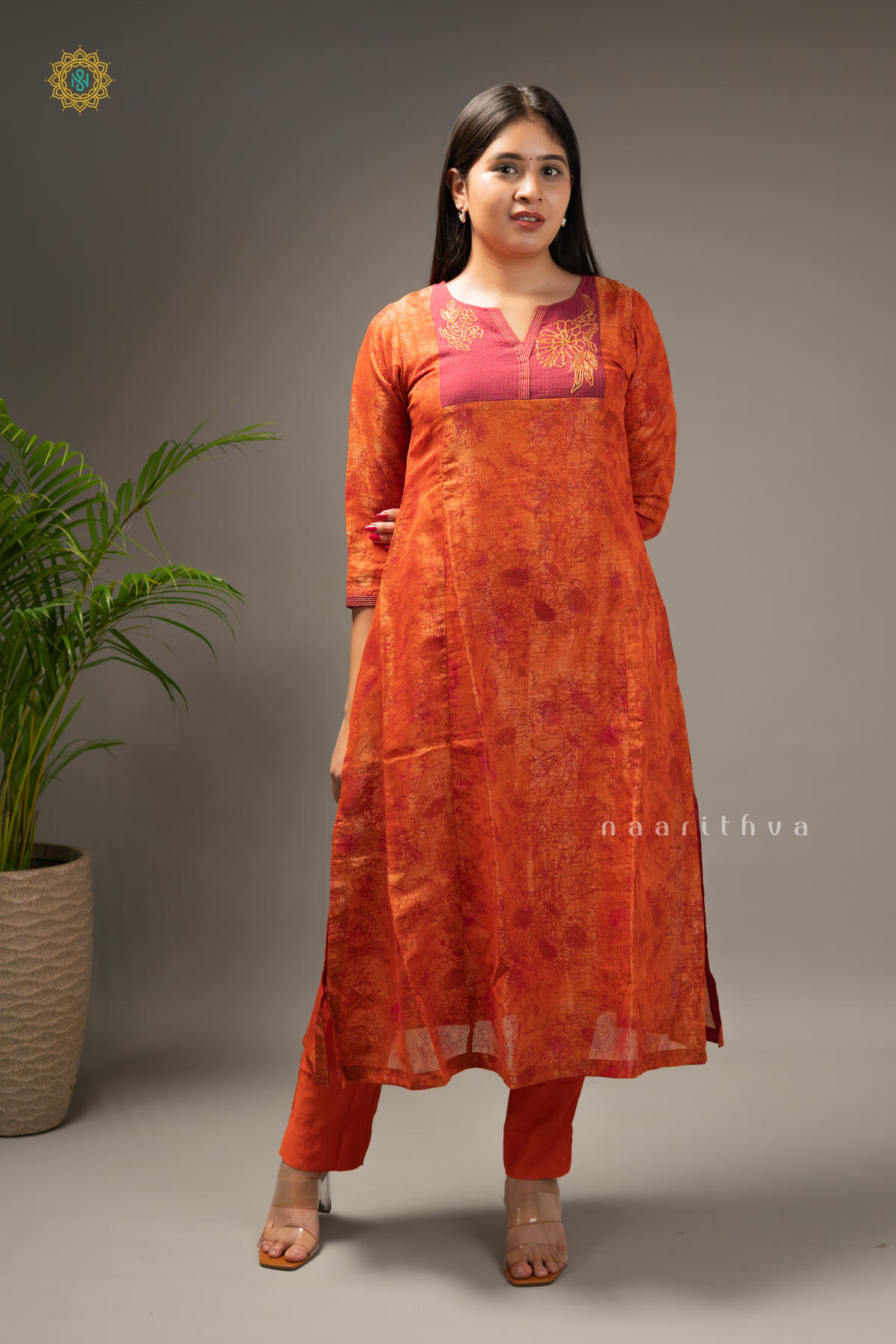 ORANGE WITH PINK - KOTA TISSUE 3PC SALWAR SUIT