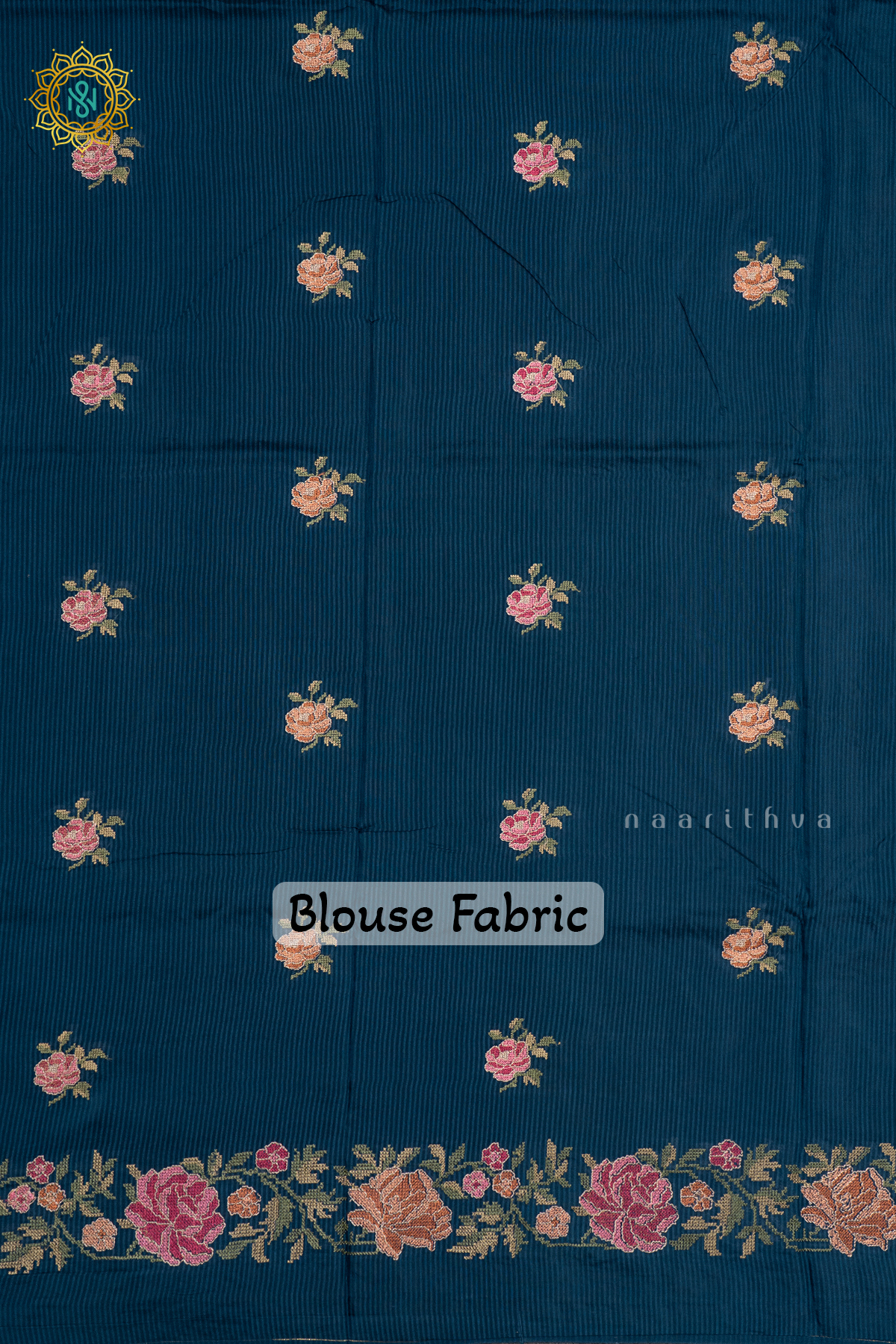 TEAL BLUE - SEMI CREPE SILK WITH EMBROIDERY