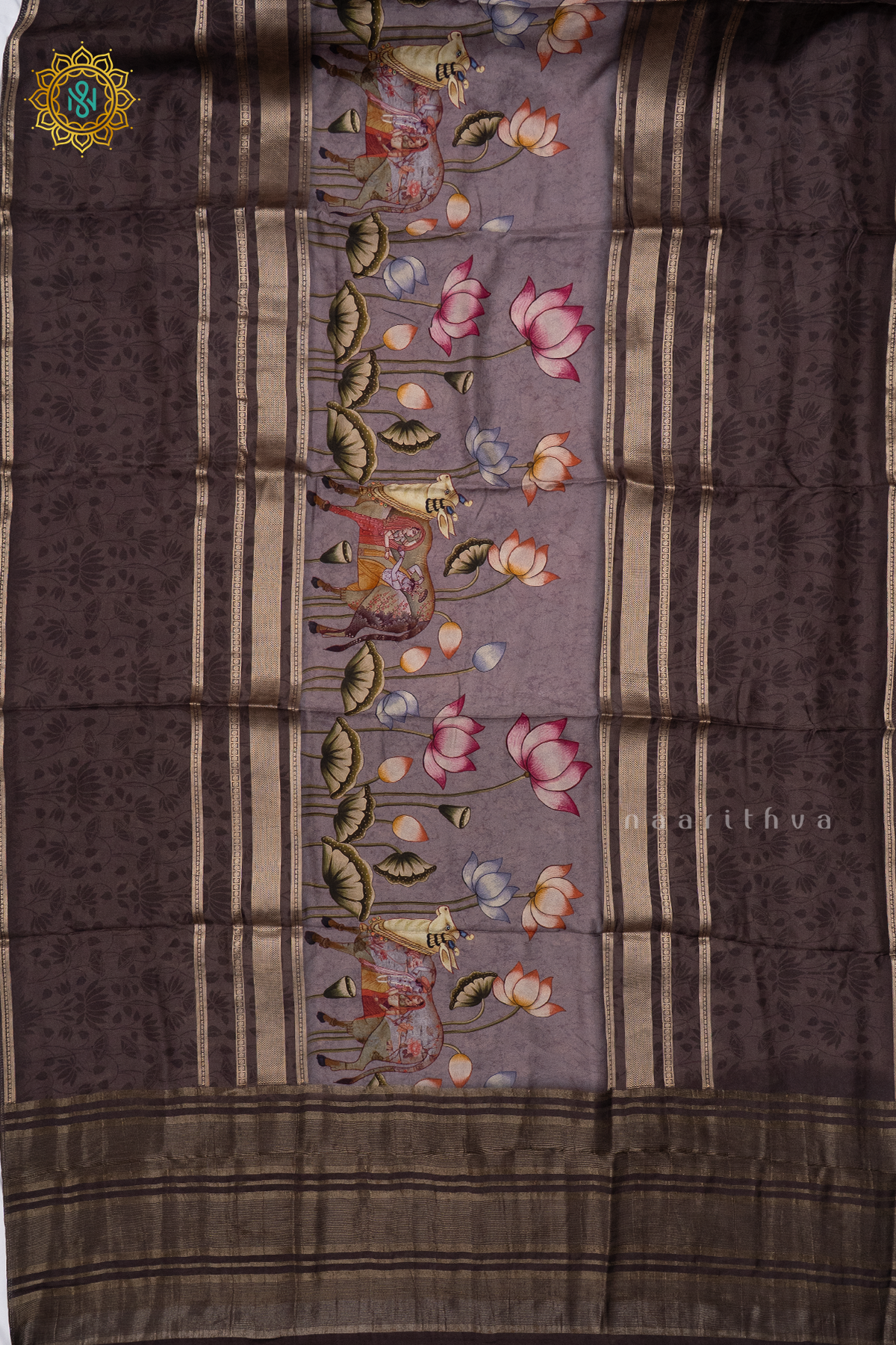 BROWN WITH LAVENDER - SEMI CREPE SILK