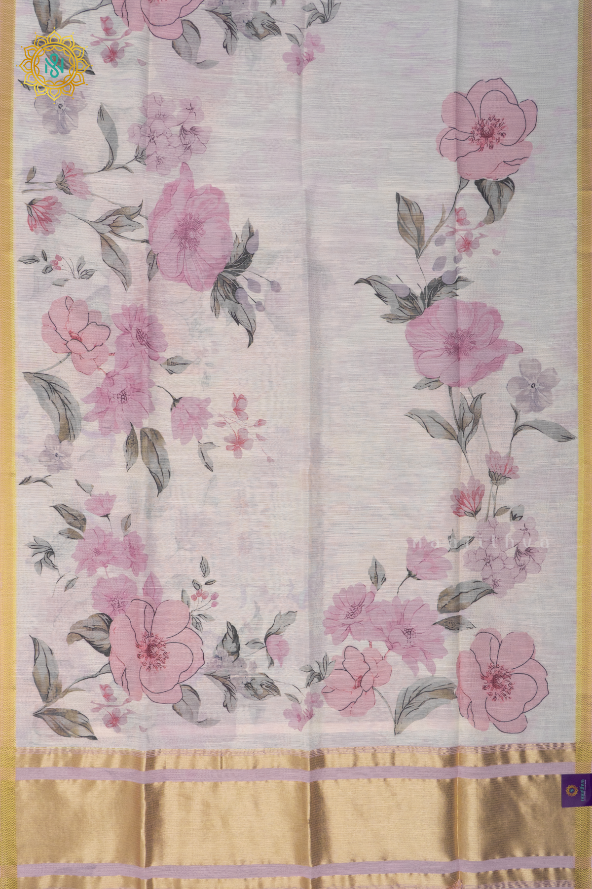 WHITE WITH LIGHT PINK - CHANDERI SILK
