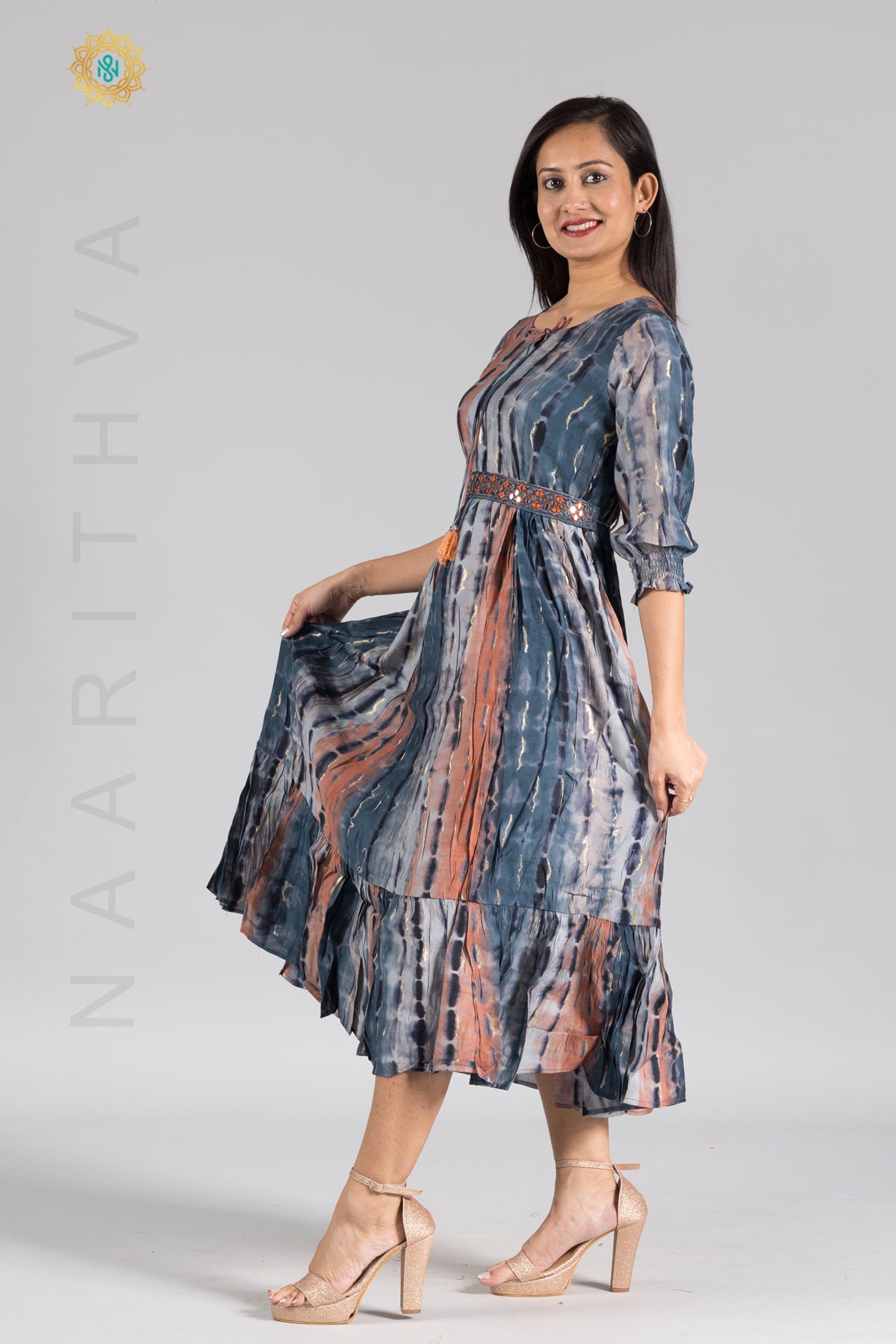 UMBRELLA PATTERN FOIL PRINTED DOUBLE LAYERED KURTI