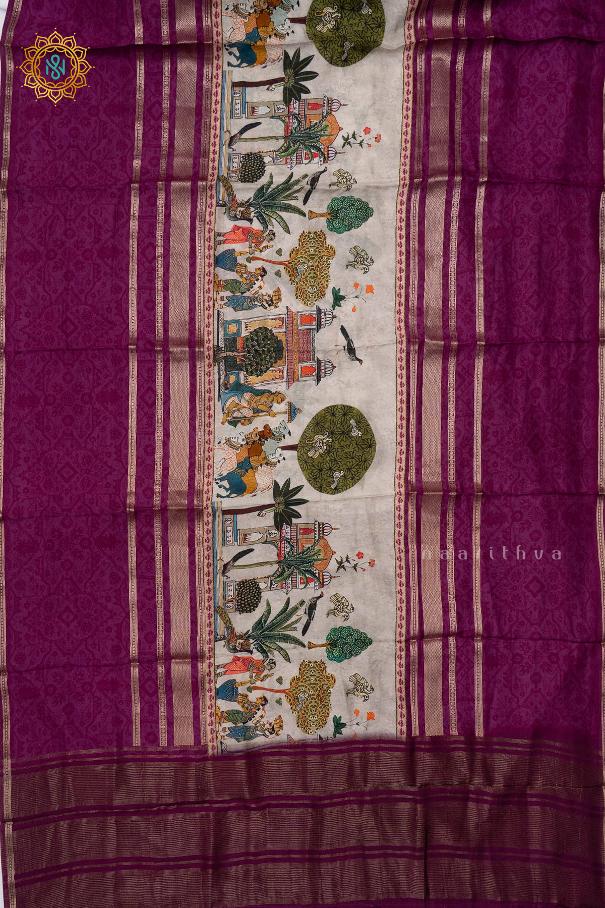 MAGENTHA WITH OFF WHITE - SEMI CREPE SILK