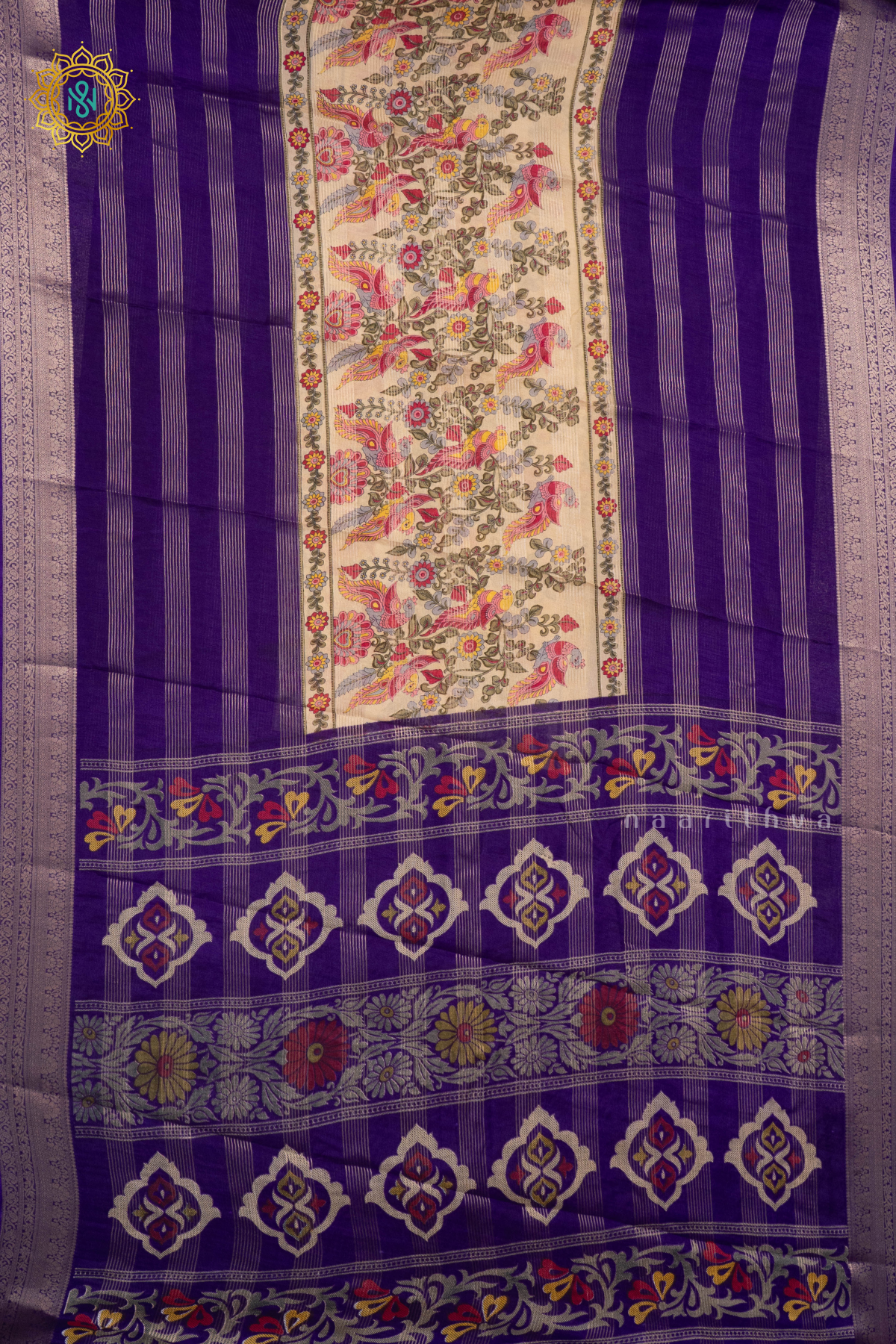 OFF WHITE WITH PURPLE - SEMI GEORGETTE