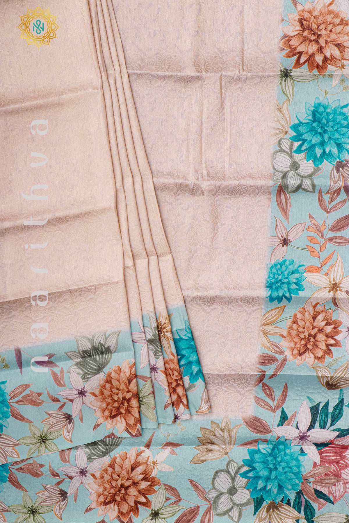 PEACH WITH SKY BLUE - SOFT TUSSAR