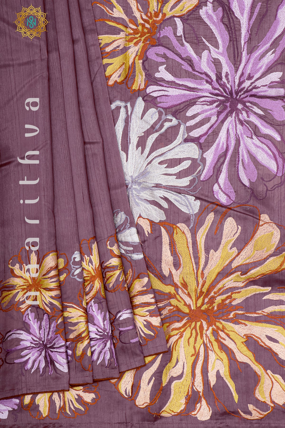 MAUVE - SEMI TUSSAR SILK WITH EMBROIDERY