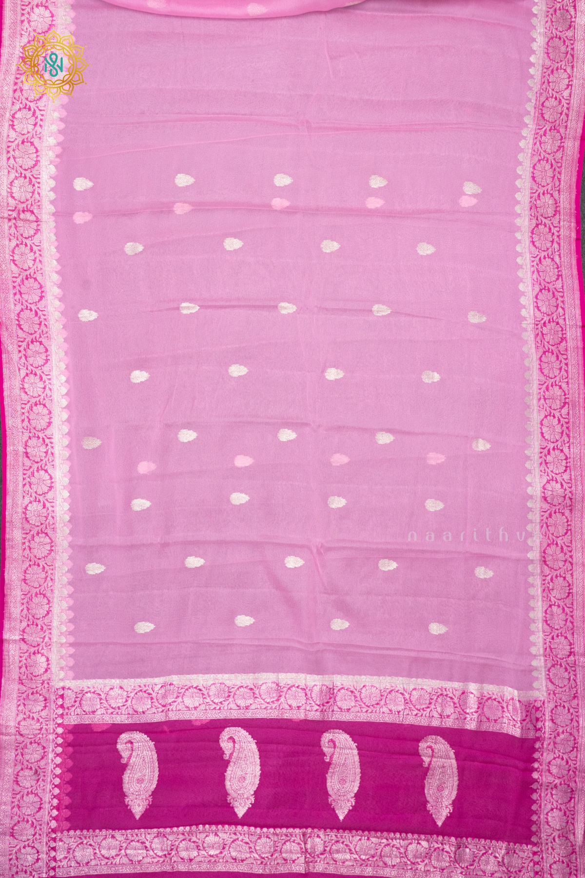 LIGHT PINK WITH RANI PINK - PURE BANARASI CHIFFON