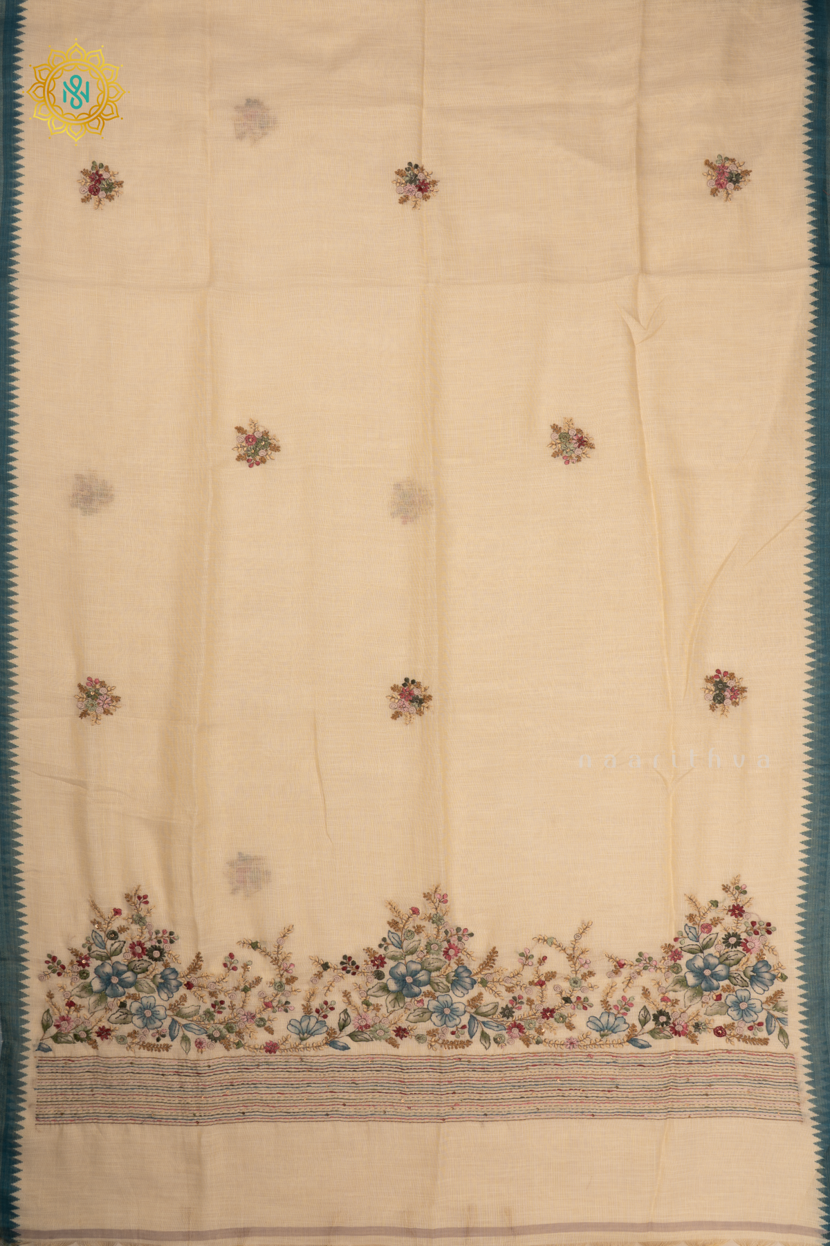 WHITE WITH PEACOCK BLUE - LINEN TISSUE