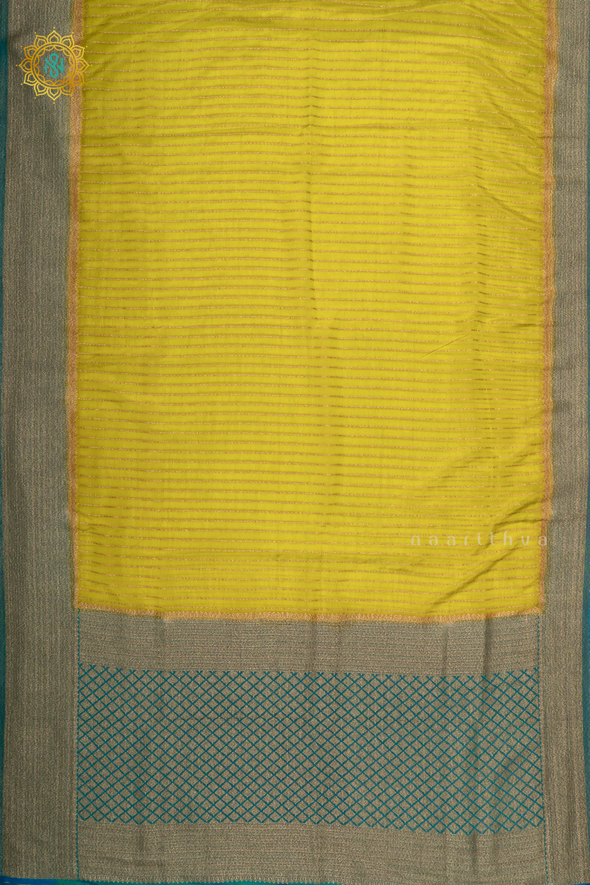 PARROT GREEN WITH SKY BLUE - SEMI CREPE GEORGETTE