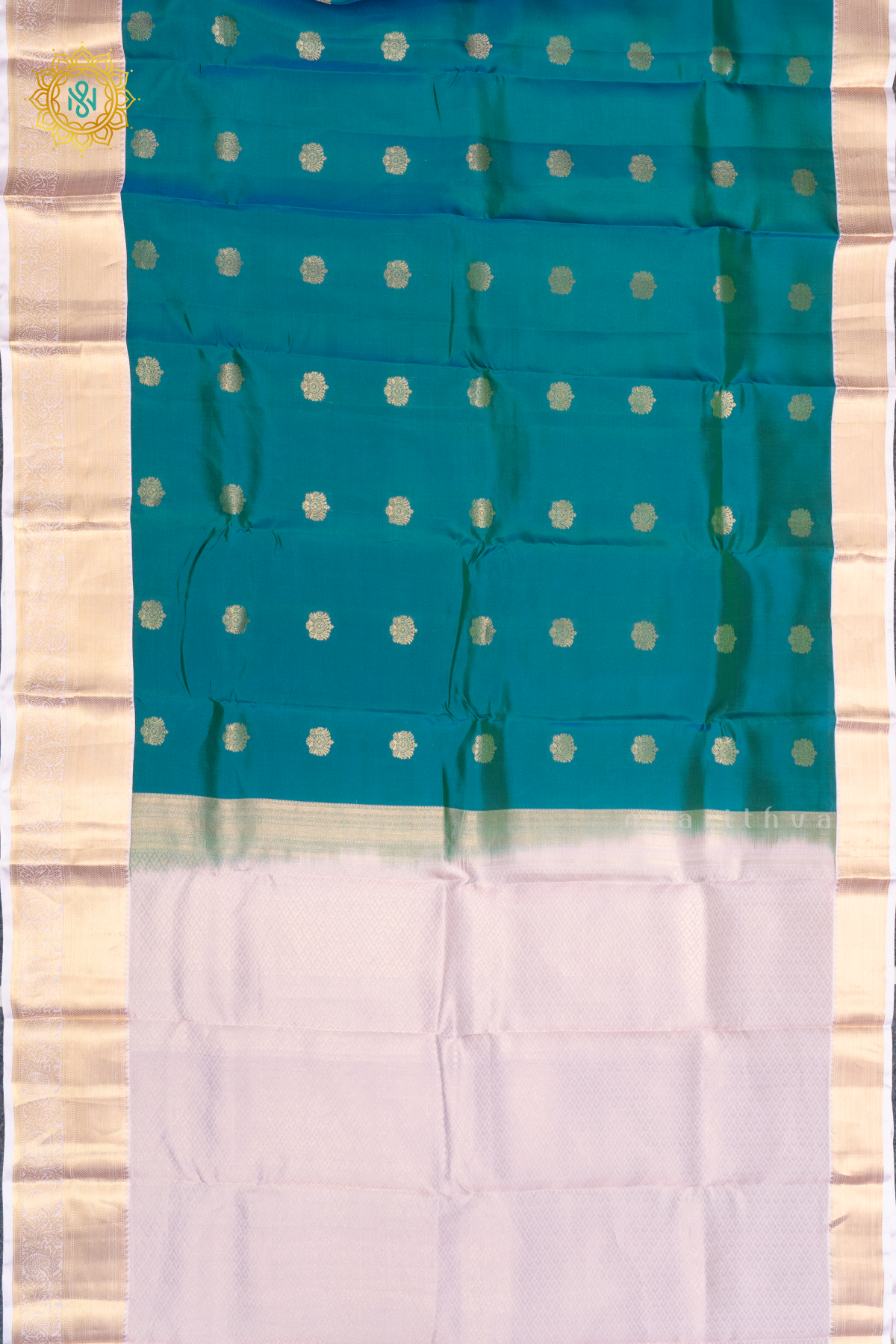 PEACOCK GREEN WITH OFF WHITE - KANJIVARAM PURE MIX