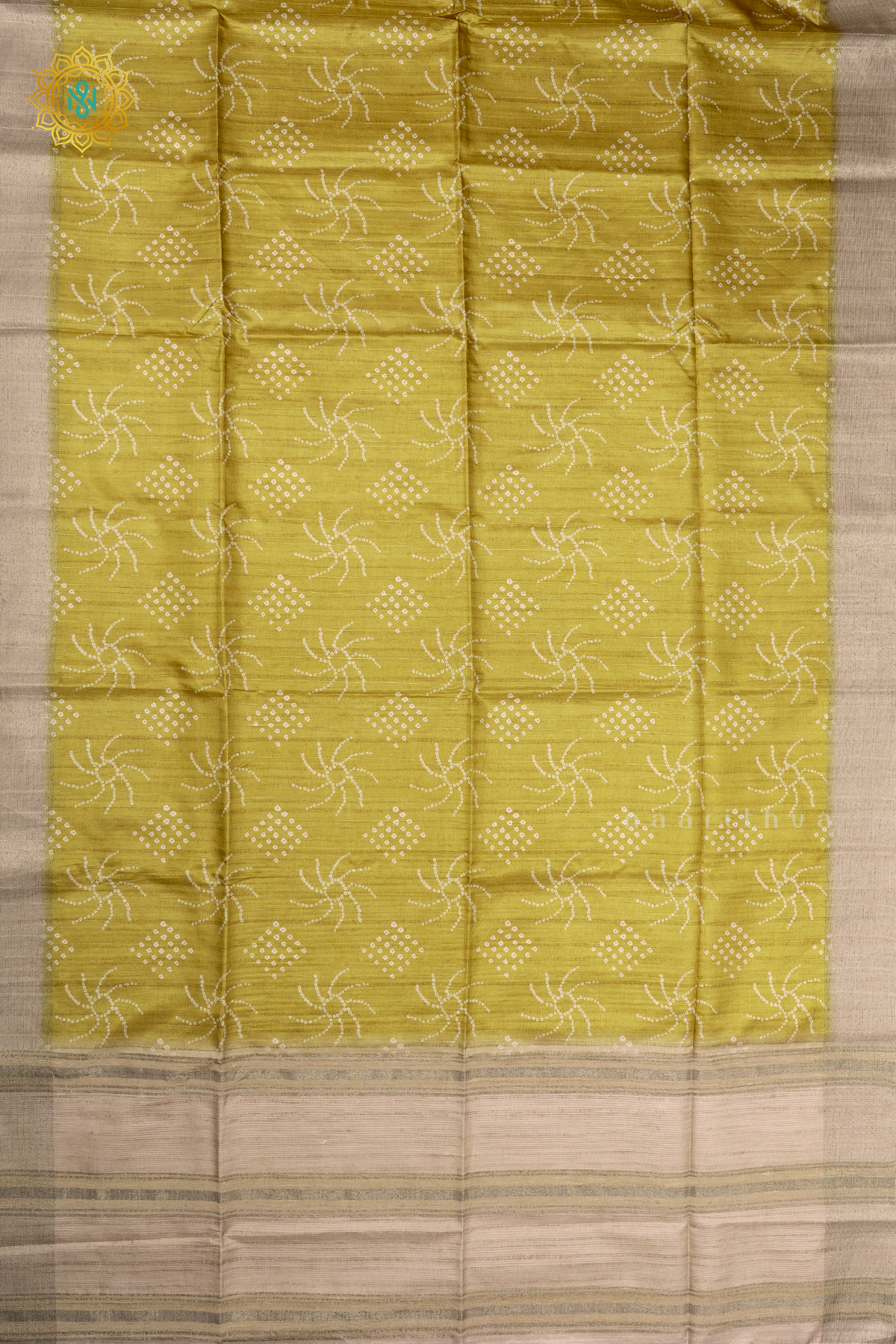 OLIVE GREEN WITH BEIGE - SSEMI TUSSAR SILK