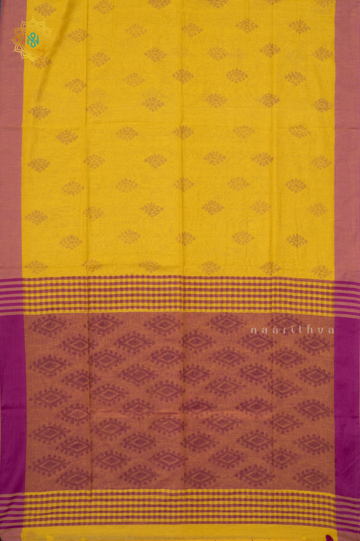 YELLOW WITH MAGENTA - MUL COTTON