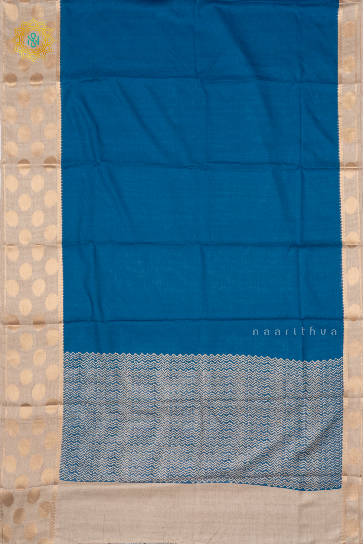 TEAL BLUE WITH BEIGE - SEMI TUSSAR SILK