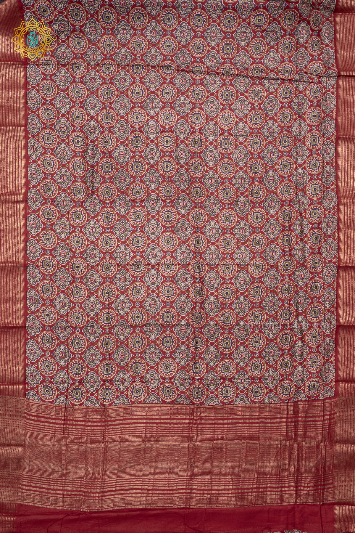 Red Viscose Cotton Saree With Printed Body And Contrast Zari Border