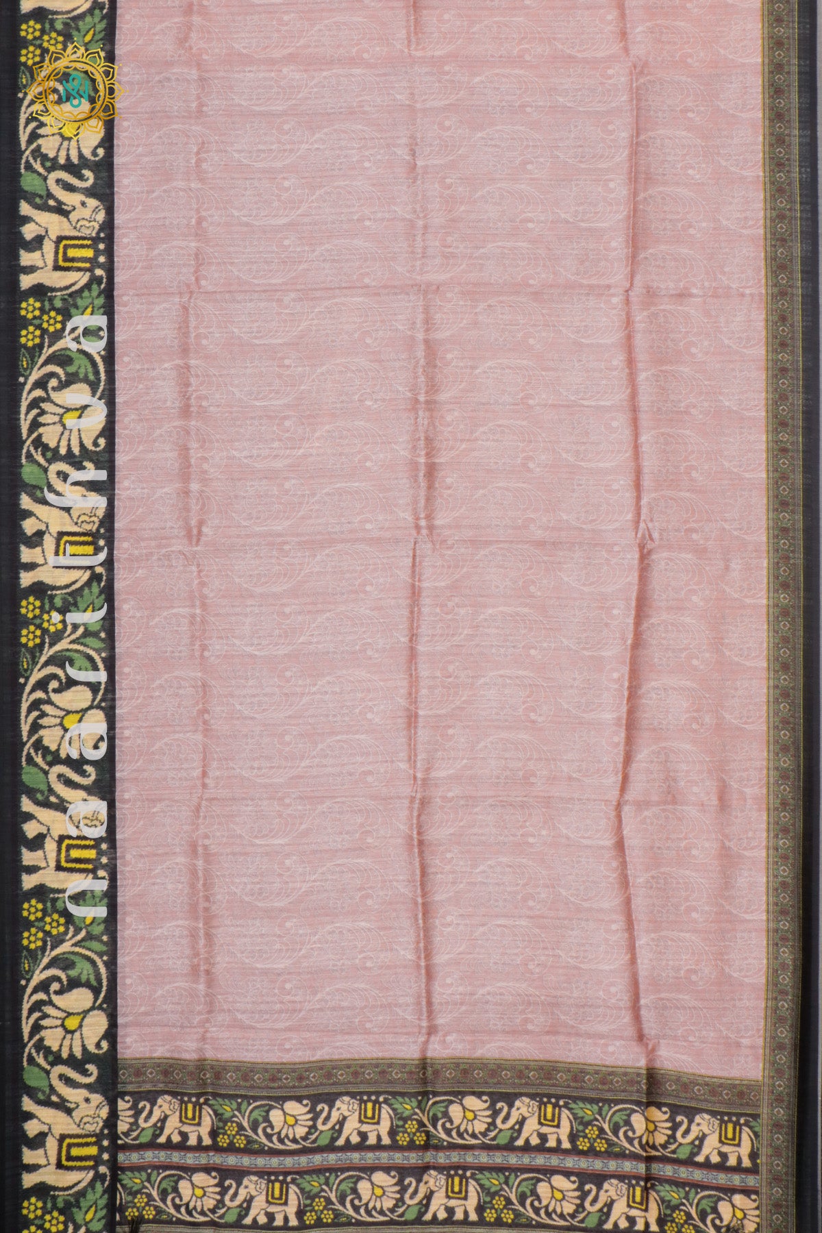 PEACHISH PINK WITH BOTTLE GREEN - JUTE COTTON
