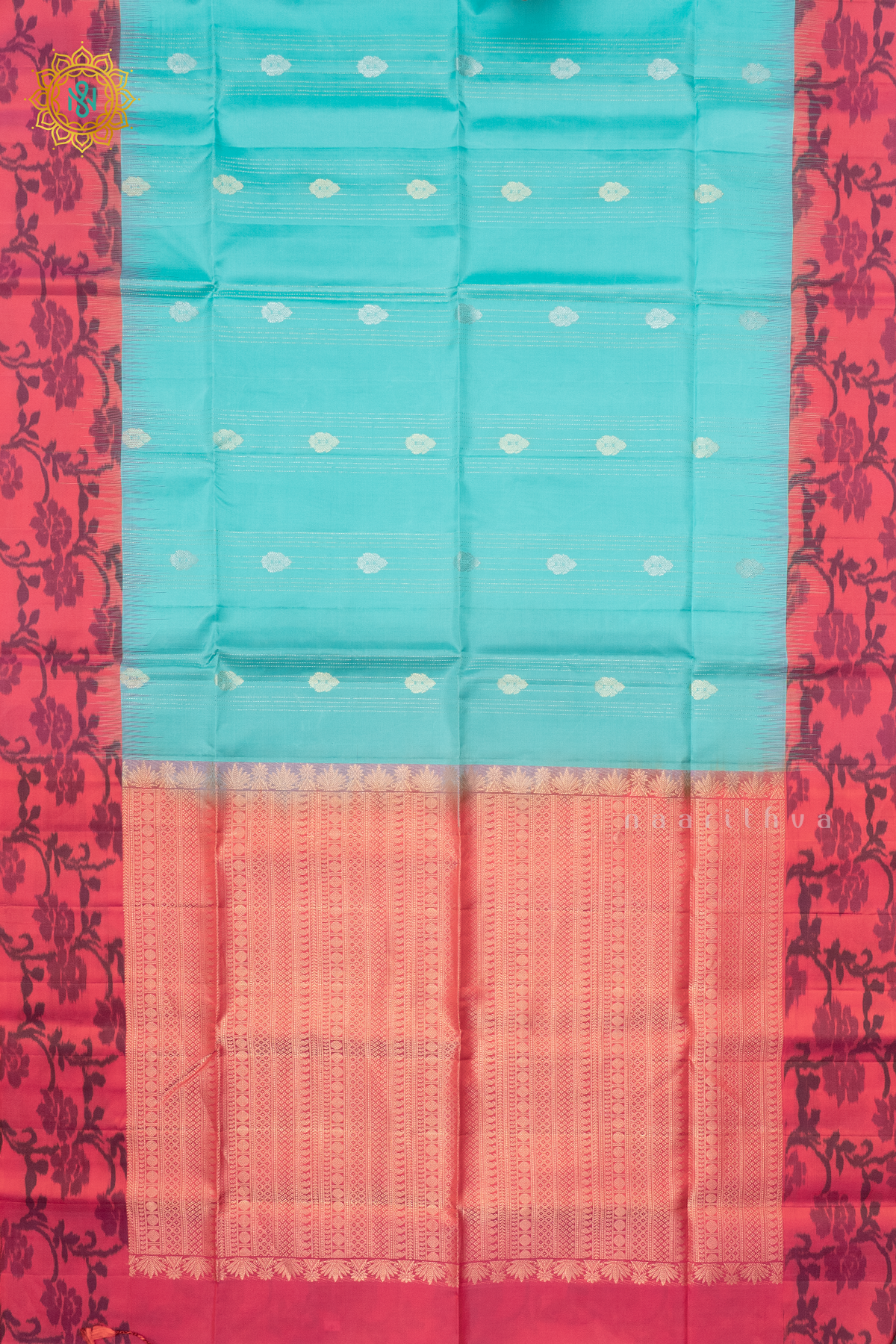 AQUA BLUE WITH DUAL SHADE OF PINK - PURE KANJIVARAM SOFT SILK