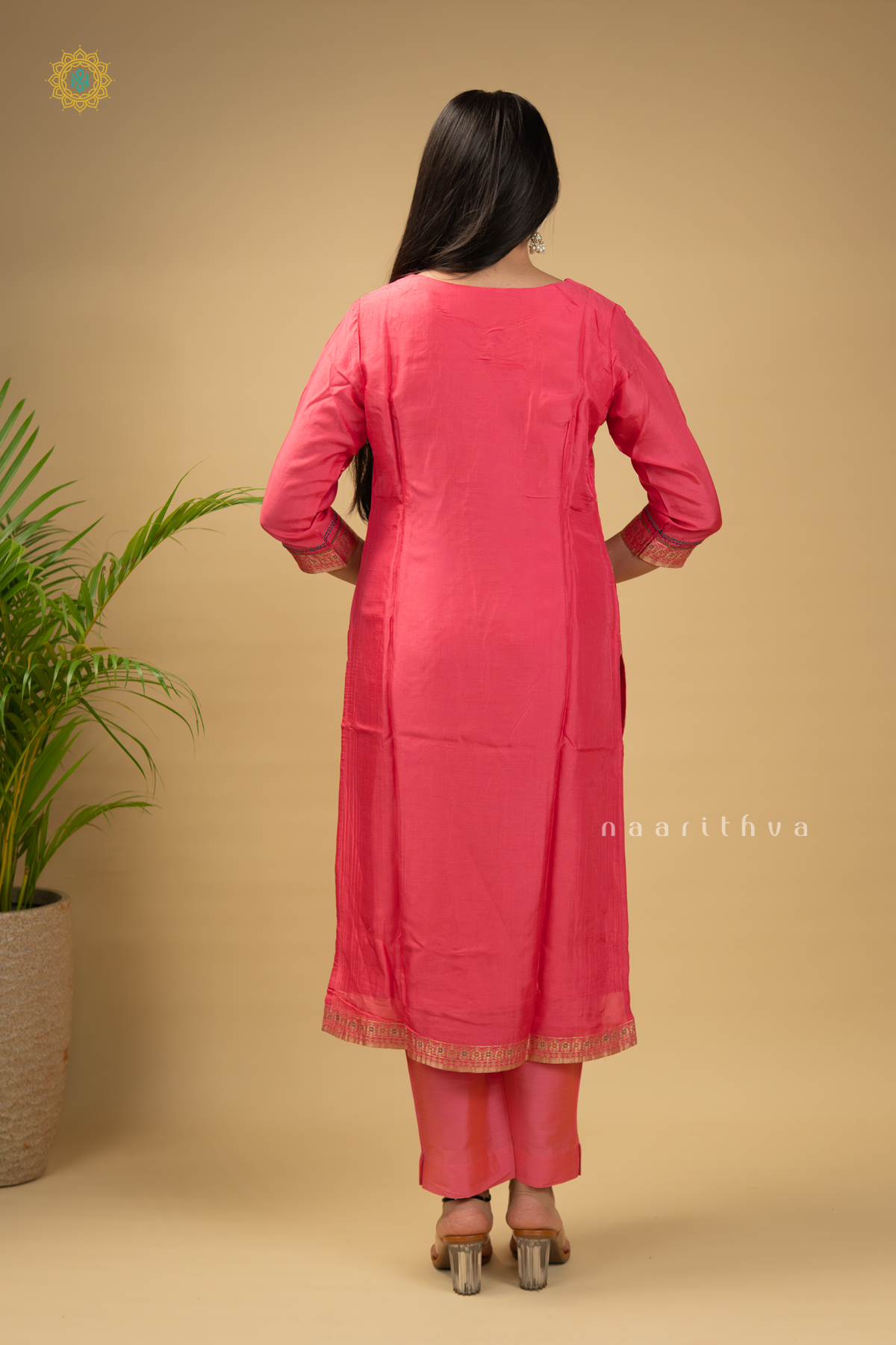 PEACHISH PINK - BANARASI SILK 2PC SALWAR SUIT WITH TOP & BOTTOM