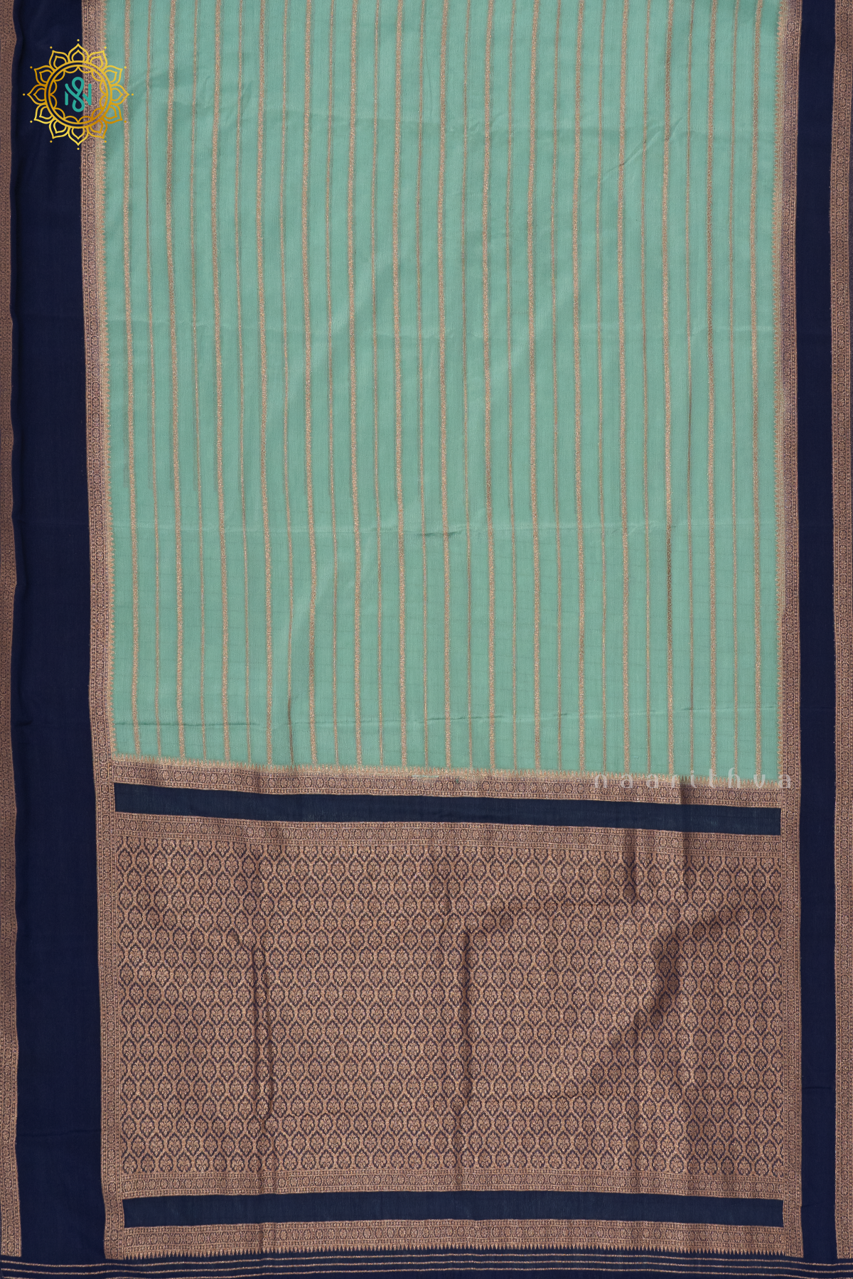 AQUA GREEN WITH NAVY BLUE - SEMI CREPE GEORGETTE