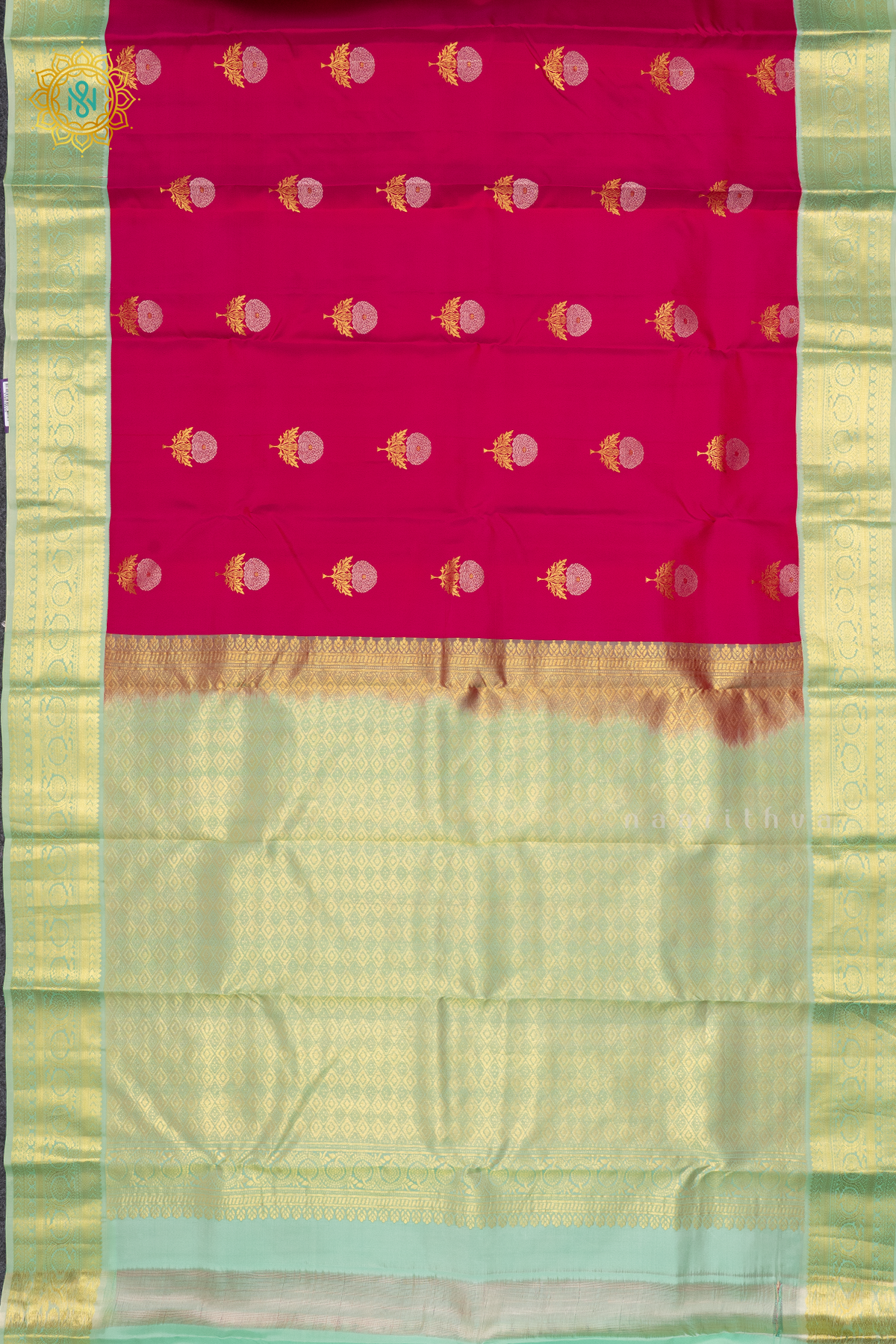 PINK WITH AQUA GREEN - PURE KANJIVARAM SILK