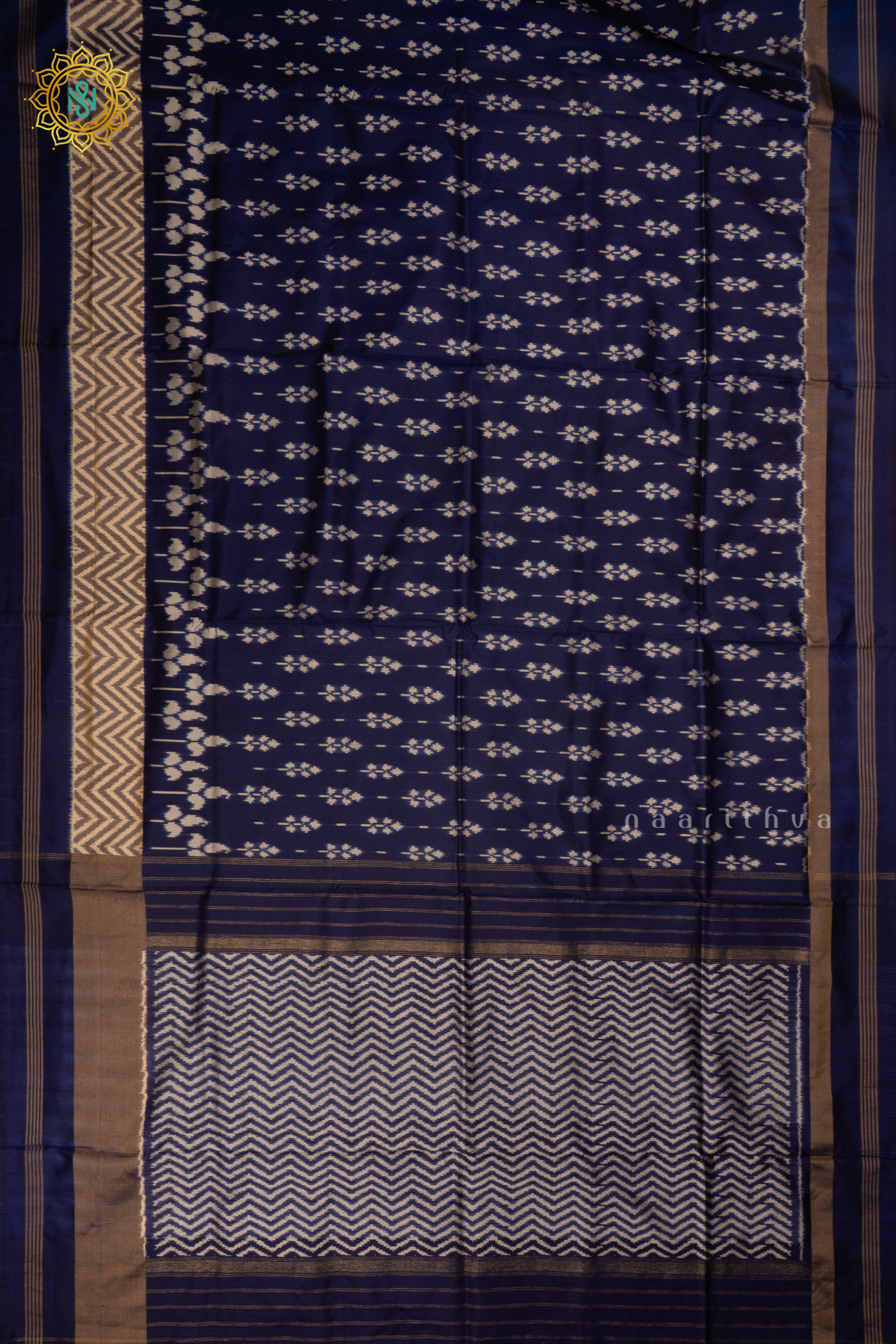 Blue Ikkat Pure Silk Saree with Patola Printed Body and Zari Border