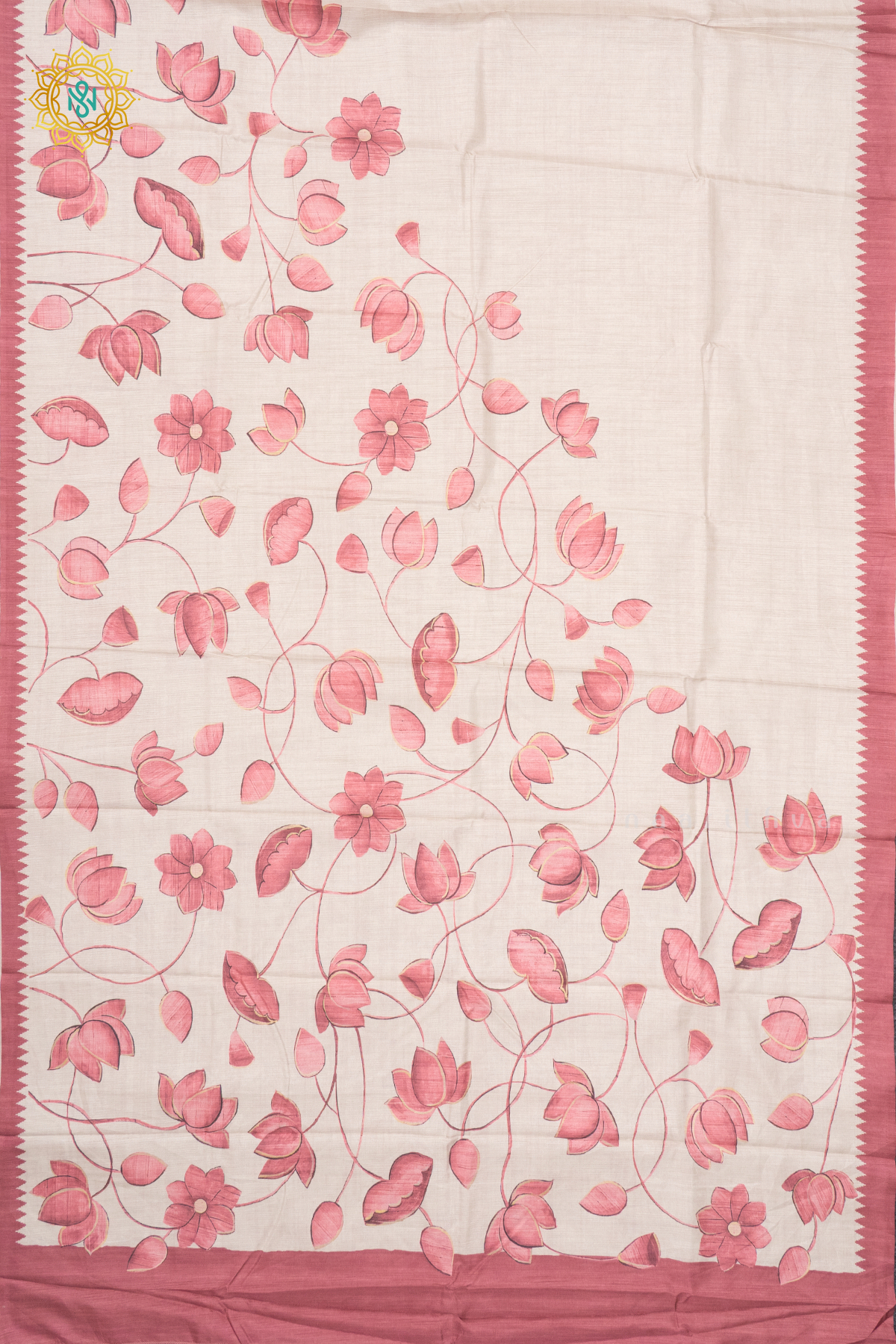 OFF WHITE WITH PEACH - SEMI TUSSAR SILK