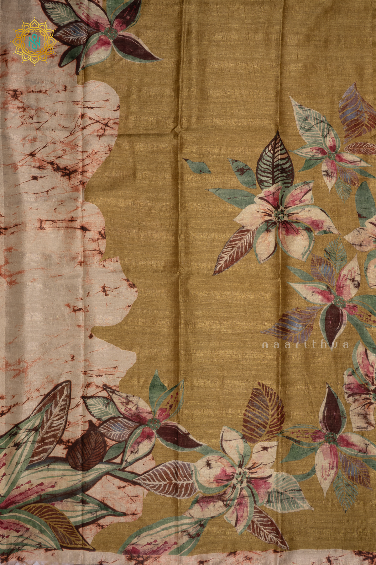 Light Biscuit - Semi Gicha Tussar Silk Saree with Allover Printed Body, Pallu and Blouse