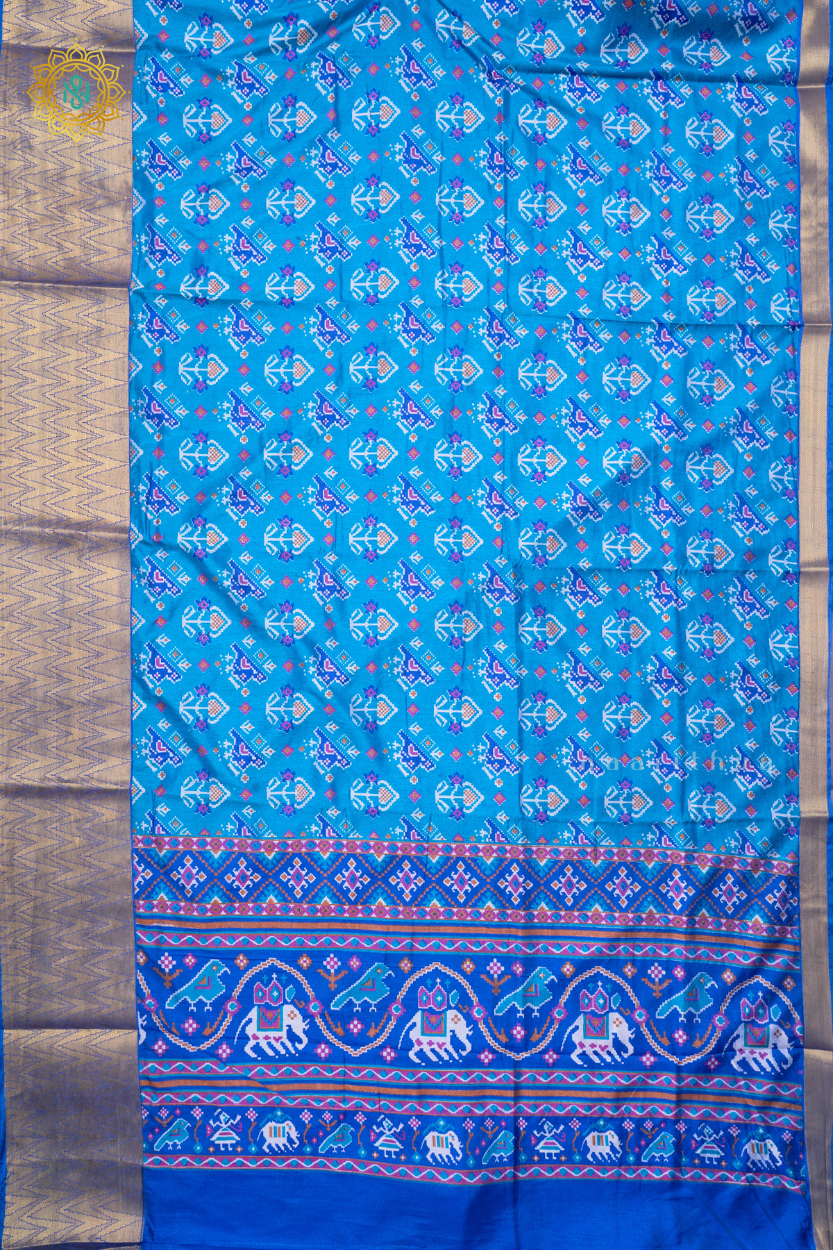 SKY BLUE - SEMI SILK WITH PATOLA PRINTS