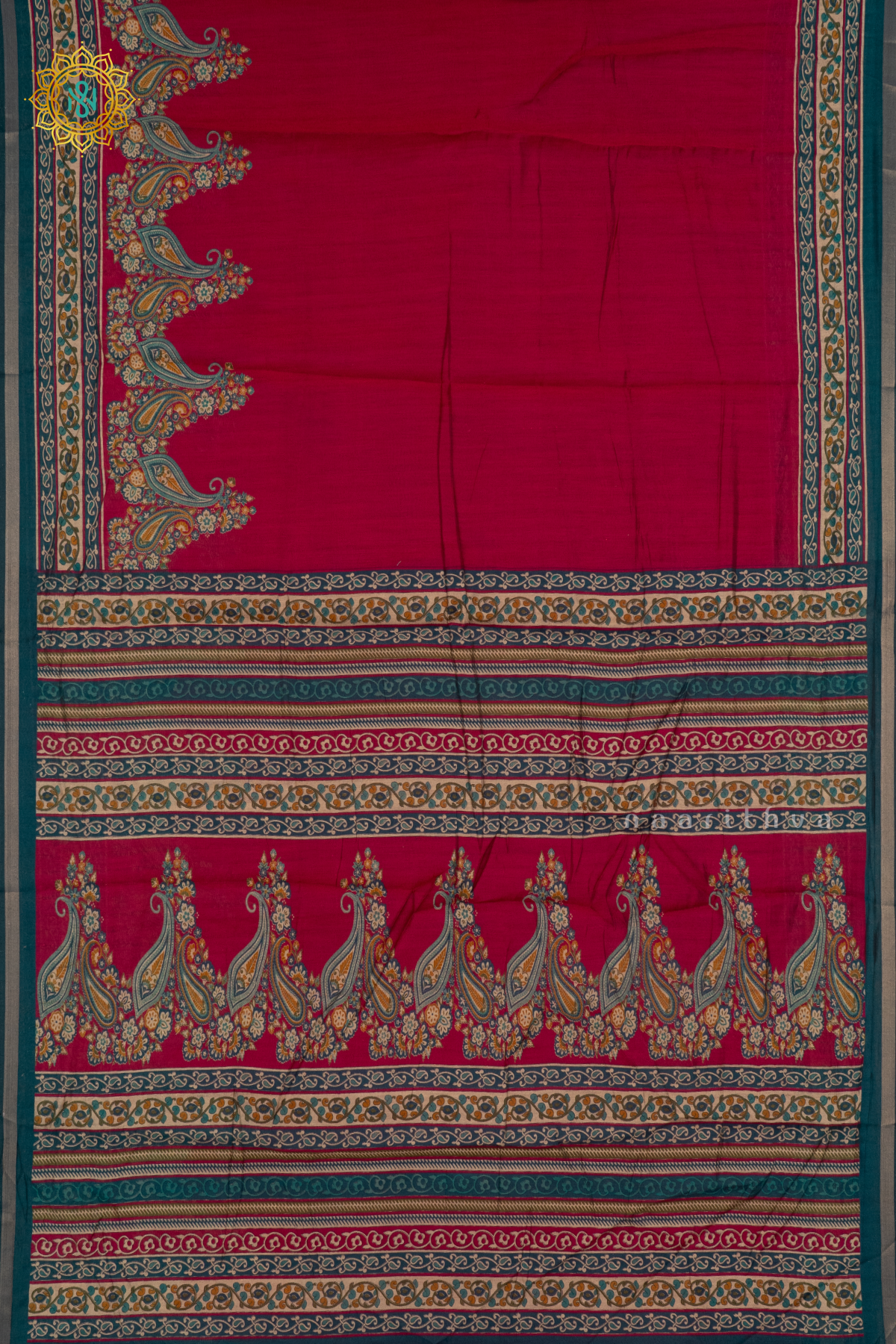 RED WITH PEACOCK BLUE - SOFT COTTON