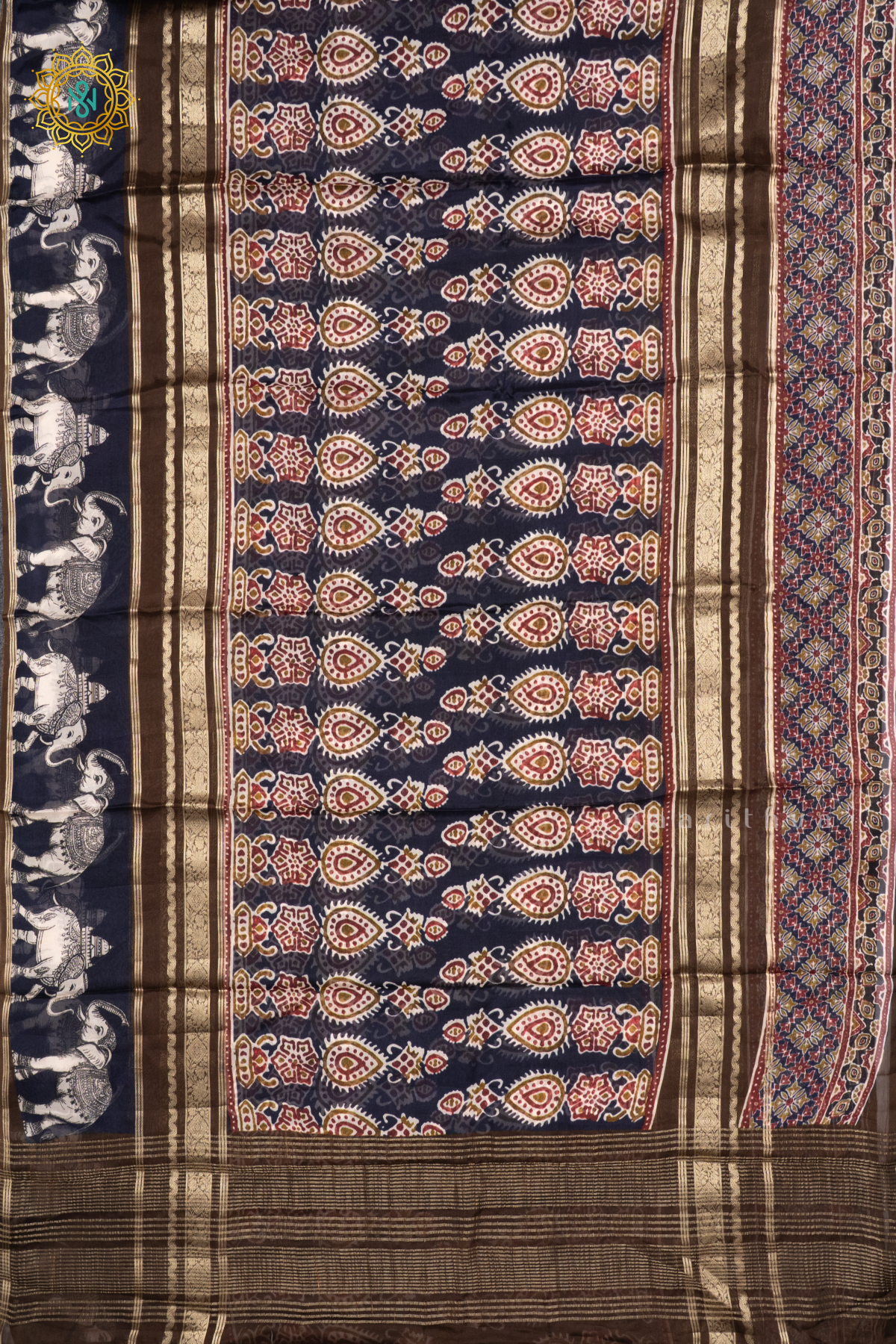 BOTTLE GREEN WITH BLACK - SEMI ORGANZA CREPE