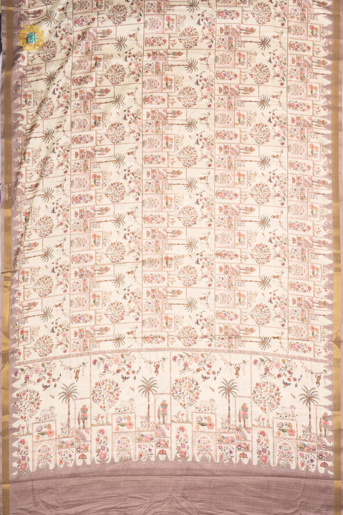 OFF WHITE WITH MAUVE - SOFT TUSSAR