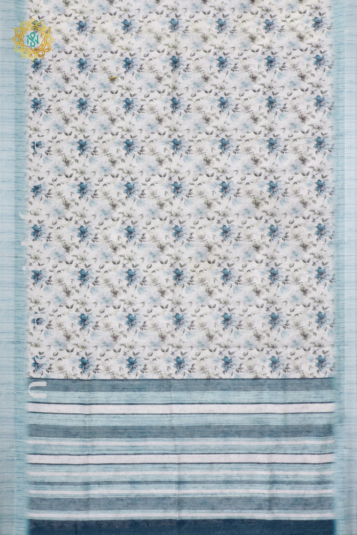 WHITE WITH AQUA BLUE - JUTE COTTON