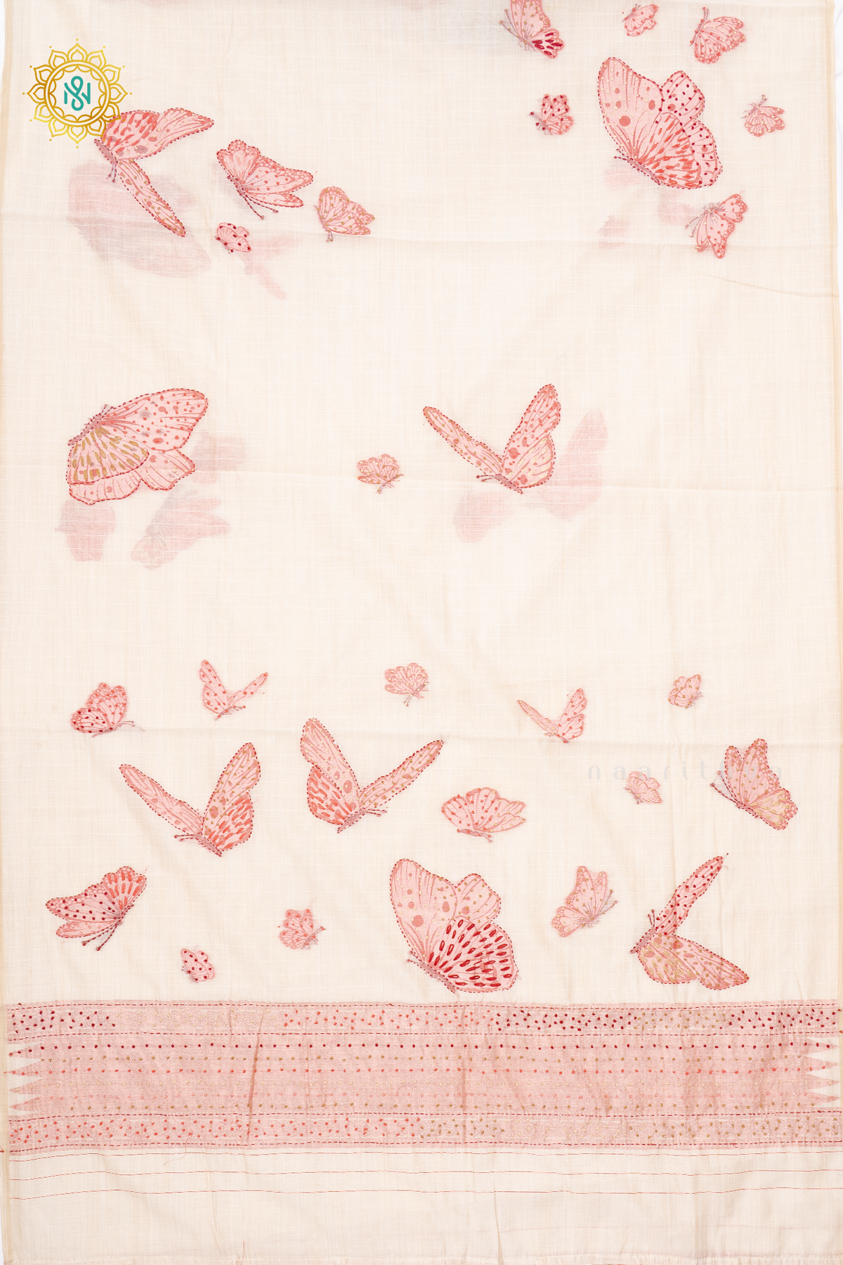 WHITE WITH RED - MOONGA COTTON