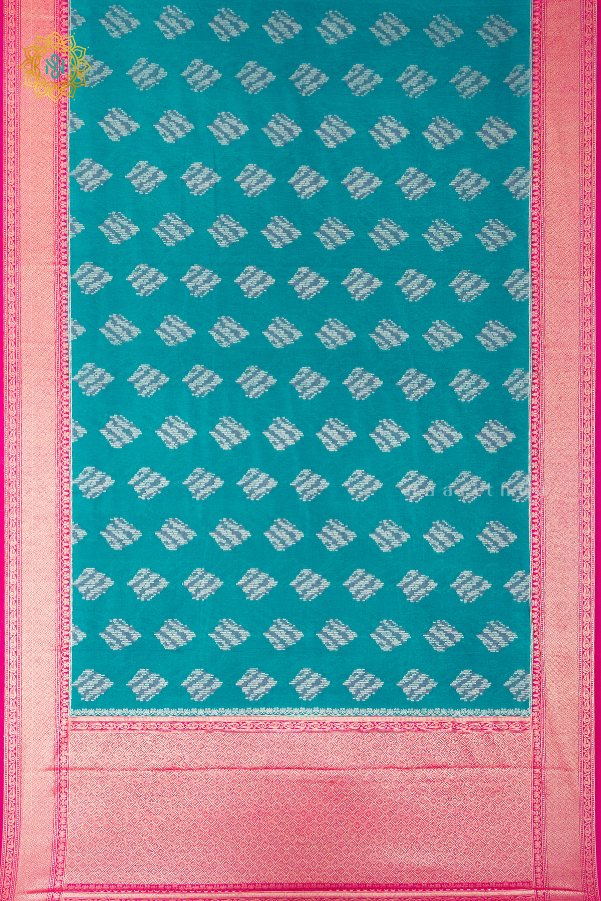 CYAN GREEN WITH PINK - JUTE COTTON