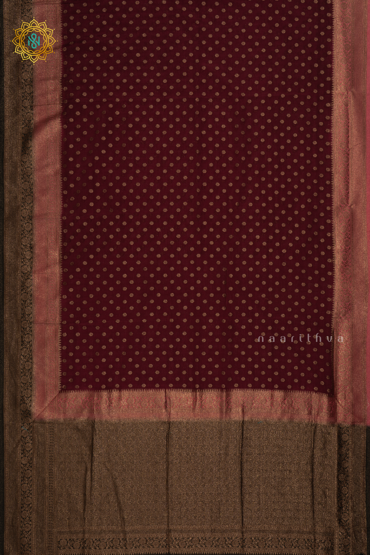 Wine With Pink And Green - Semi Crepe Silk