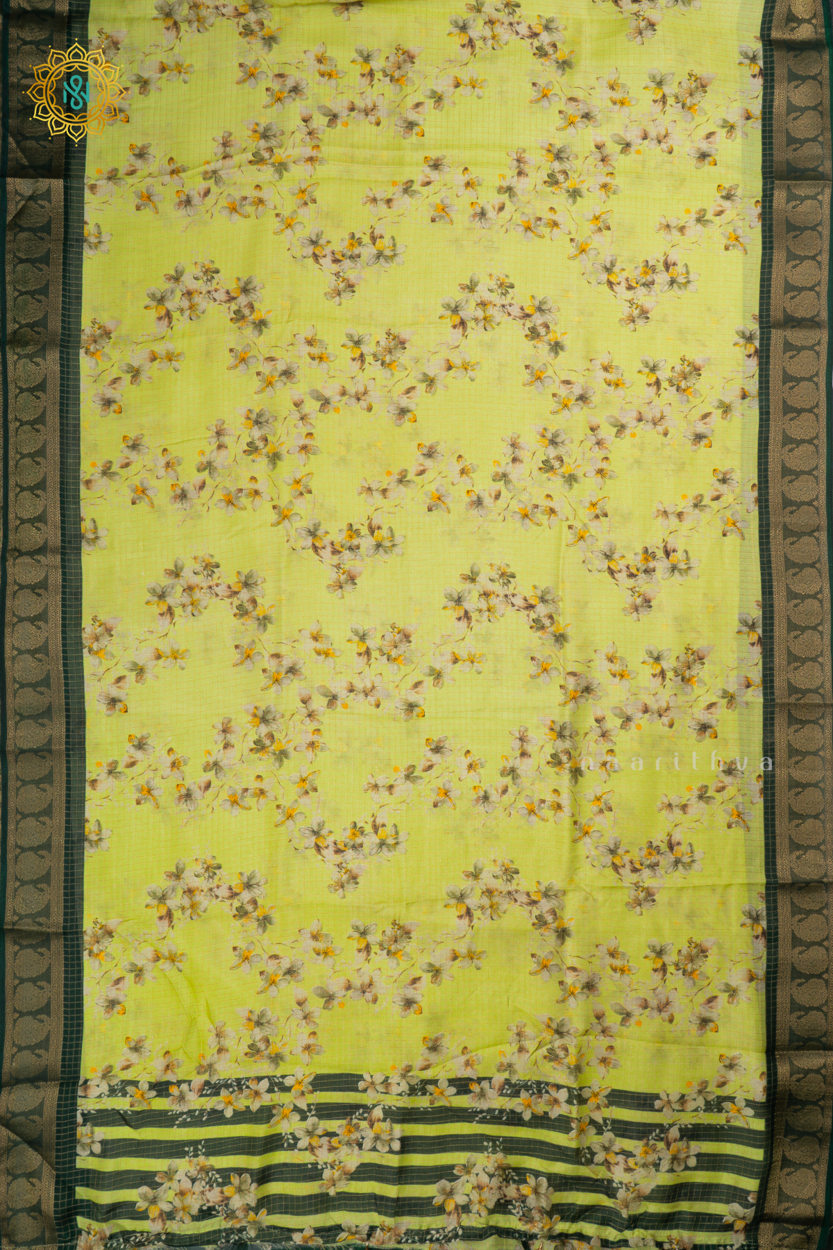 LIGHT GREEN WITH BOTTLE GREEN - SEMI CHIFFON GEORGETTE