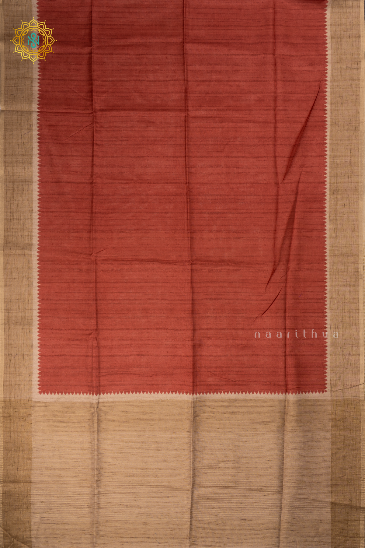 Red with Beige - Semi Tussar Silk saree Allover Plain Body with Contrast Border, Pallu and Blouse